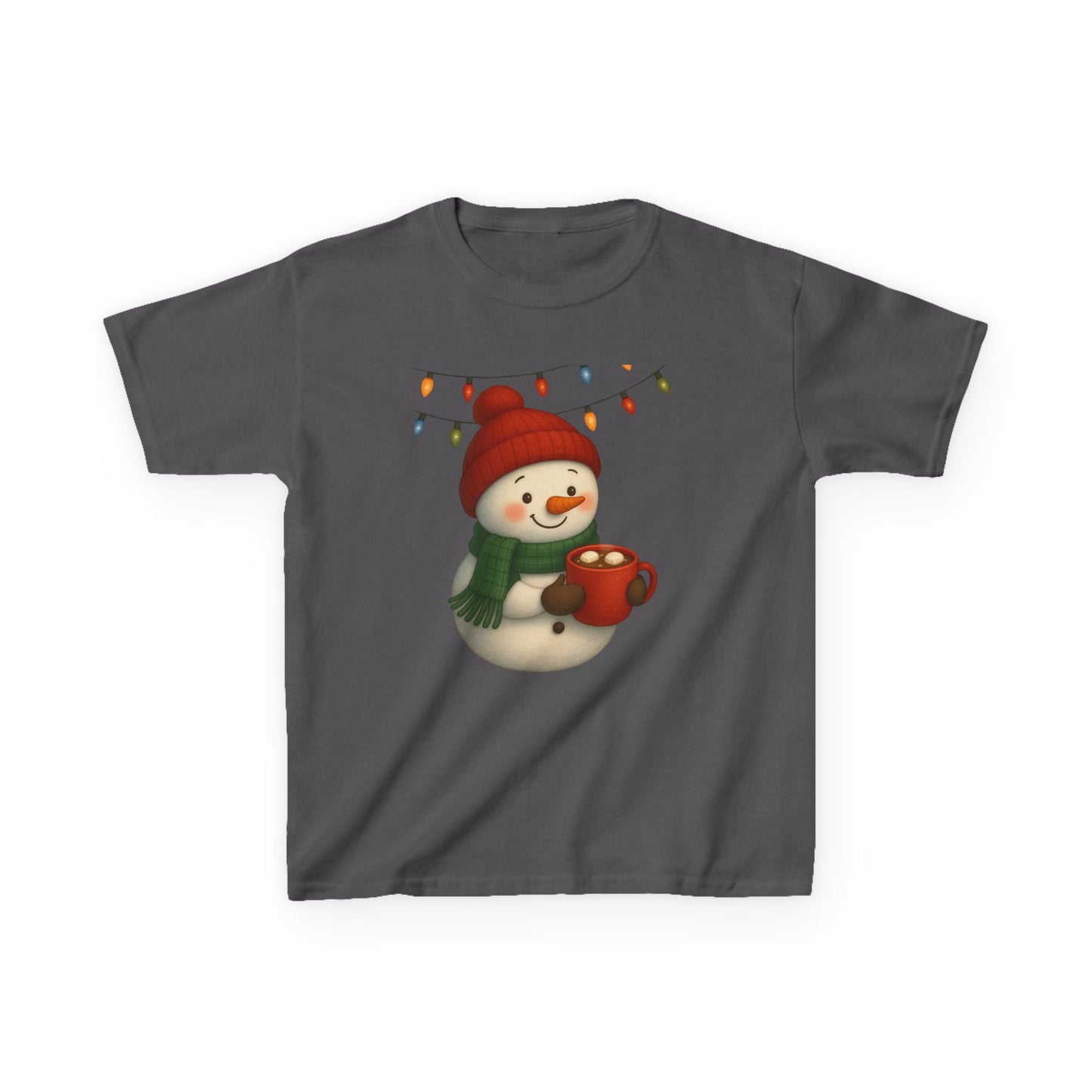 Snowman Dino Hot Chocolate Kids Christmas Tee