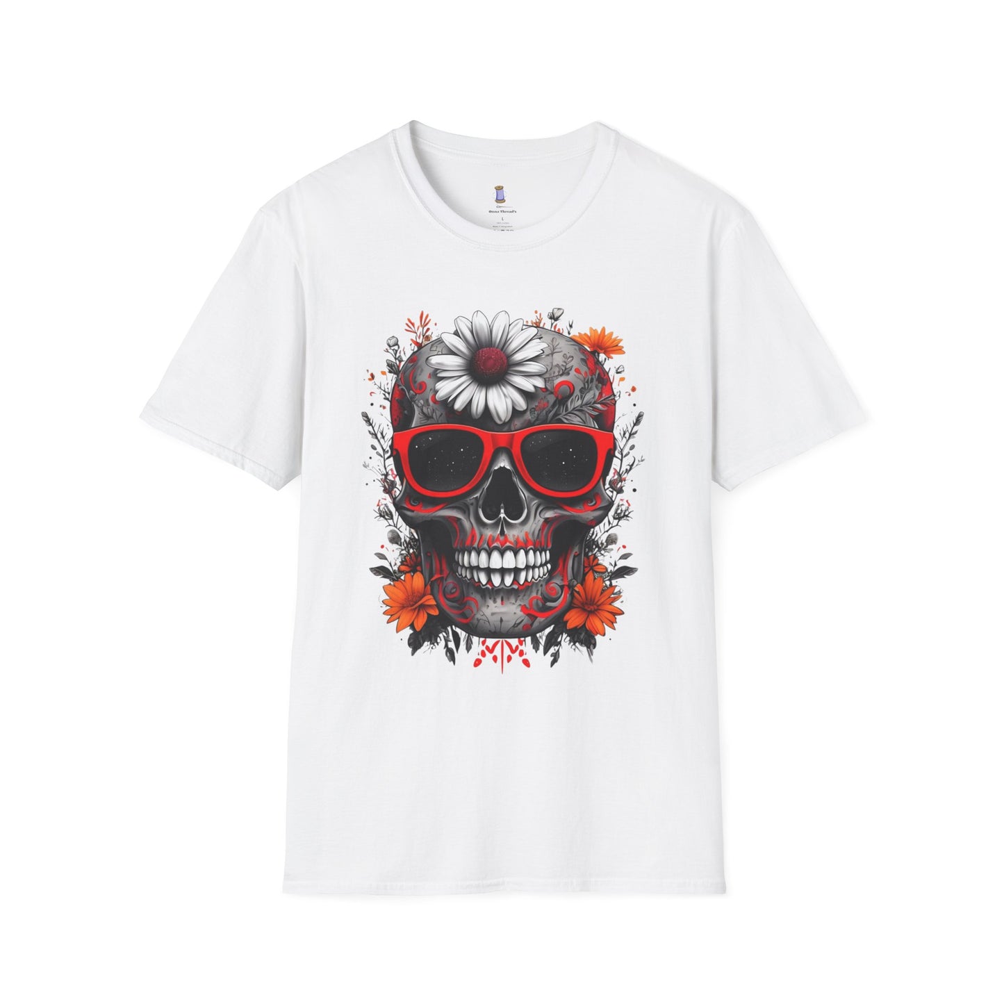 Skull & Flower Graphic T-Shirt, Unisex Casual Tee, Edgy Fashion Wear, Festival Outfit, Gift for Halloween & Day of the Dead