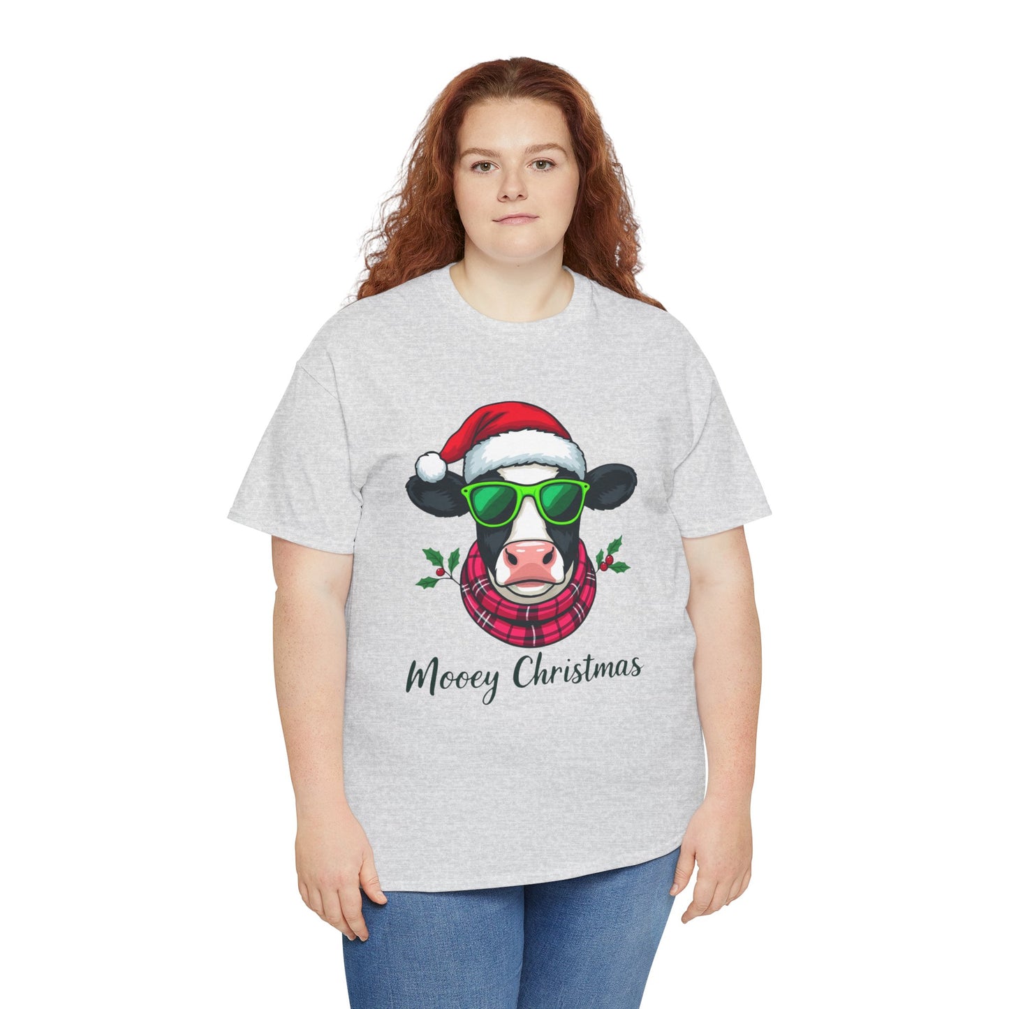Moovey Christmas Cow Tee - Pink Plaid Scarf & Sunglasses