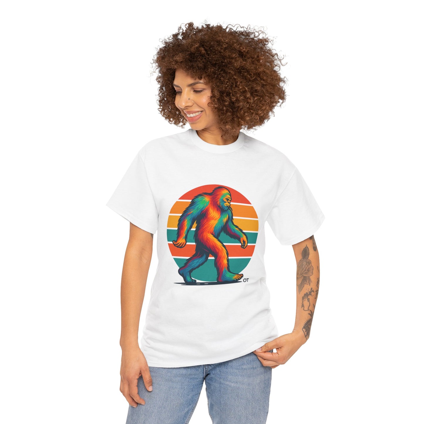 Colorful Bigfoot Unisex T-Shirt, Fun Graphic Tee for Nature Lovers, Perfect for Holidays, Festivals, Camping, Gifts
