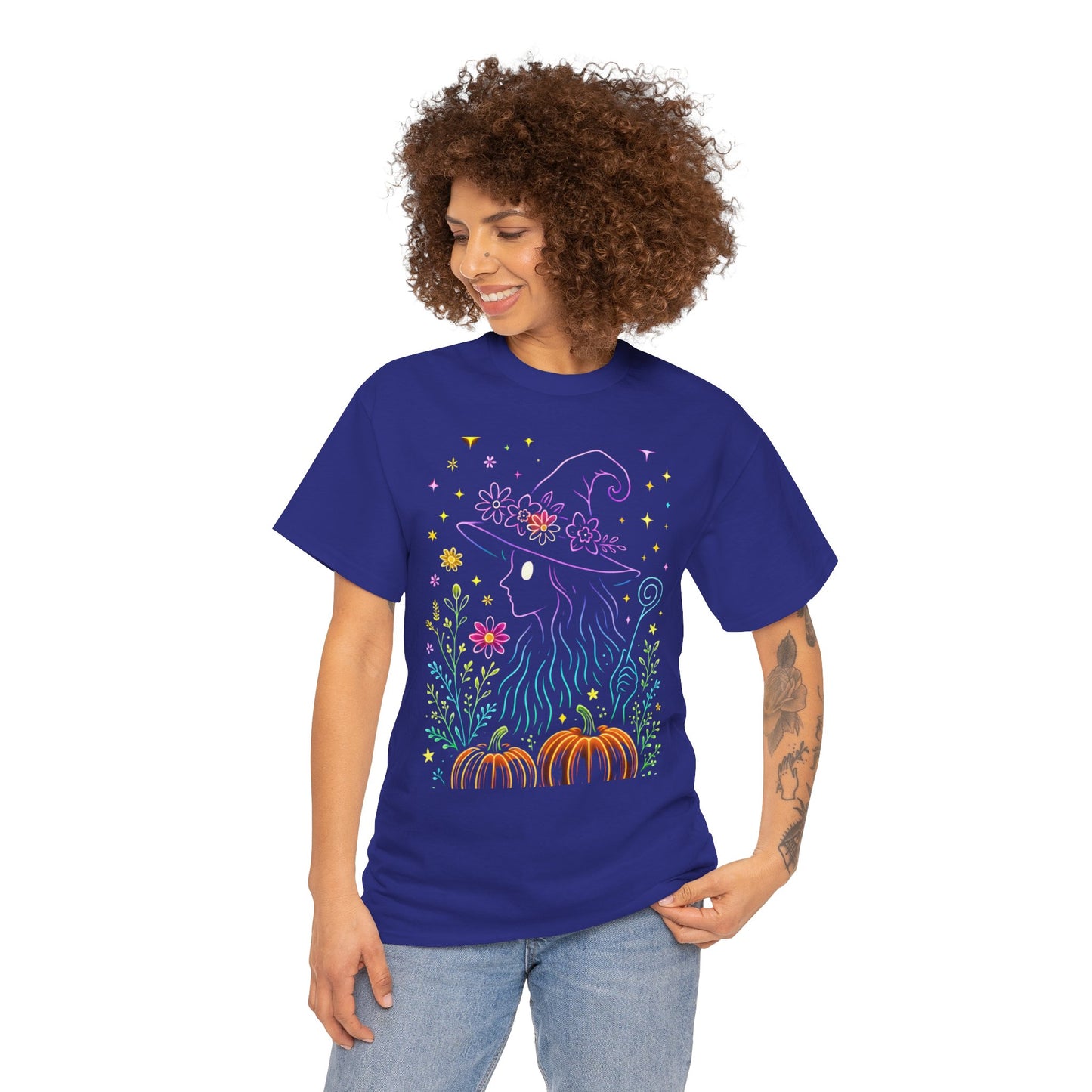 🌙 Whimsical Witch Cat Tee – Magical Halloween Pumpkin Shirt