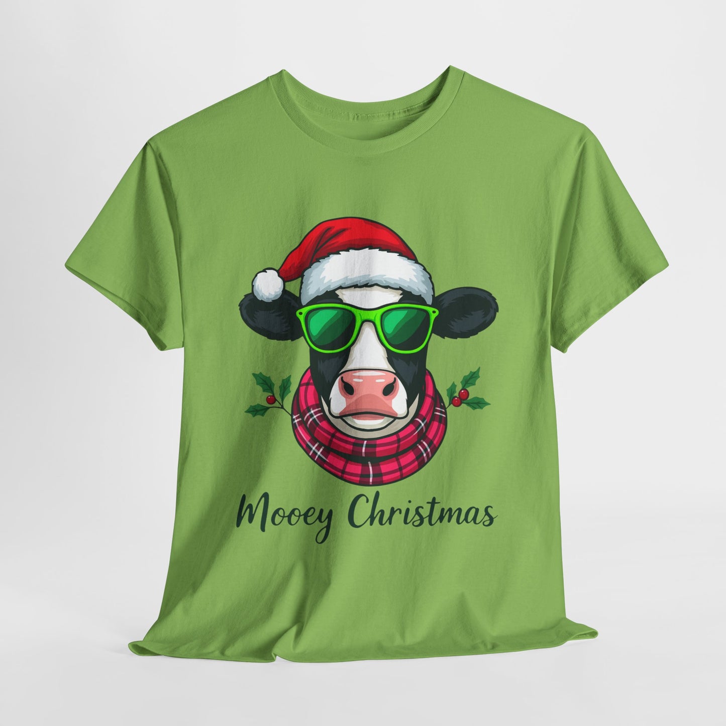 Moovey Christmas Cow Tee - Pink Plaid Scarf & Sunglasses