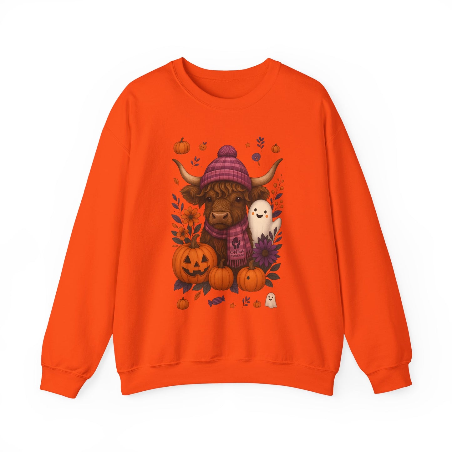 Highland Cow & Ghost Halloween Crewneck Sweatshirt
