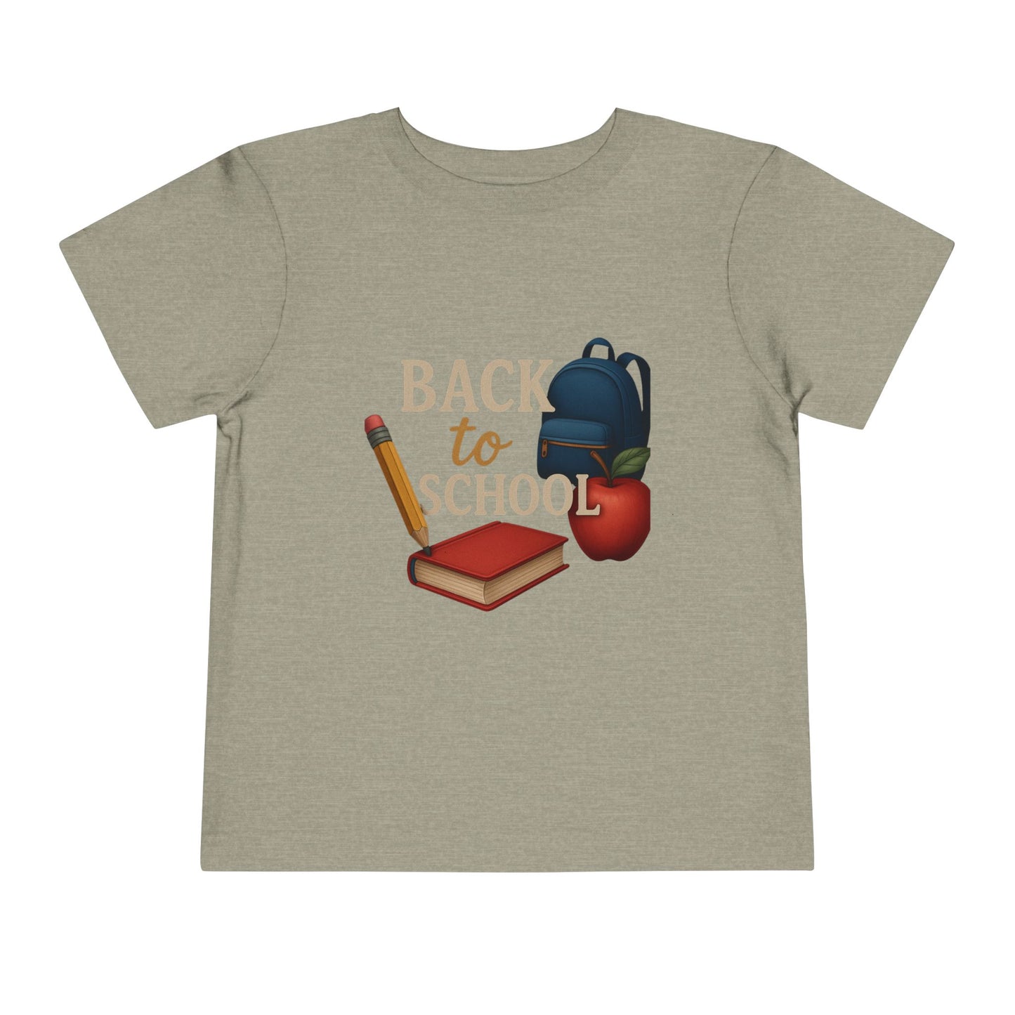 Toddler Tee Back to School Shirt with Backpack, Apple, Pencil, and Book Design