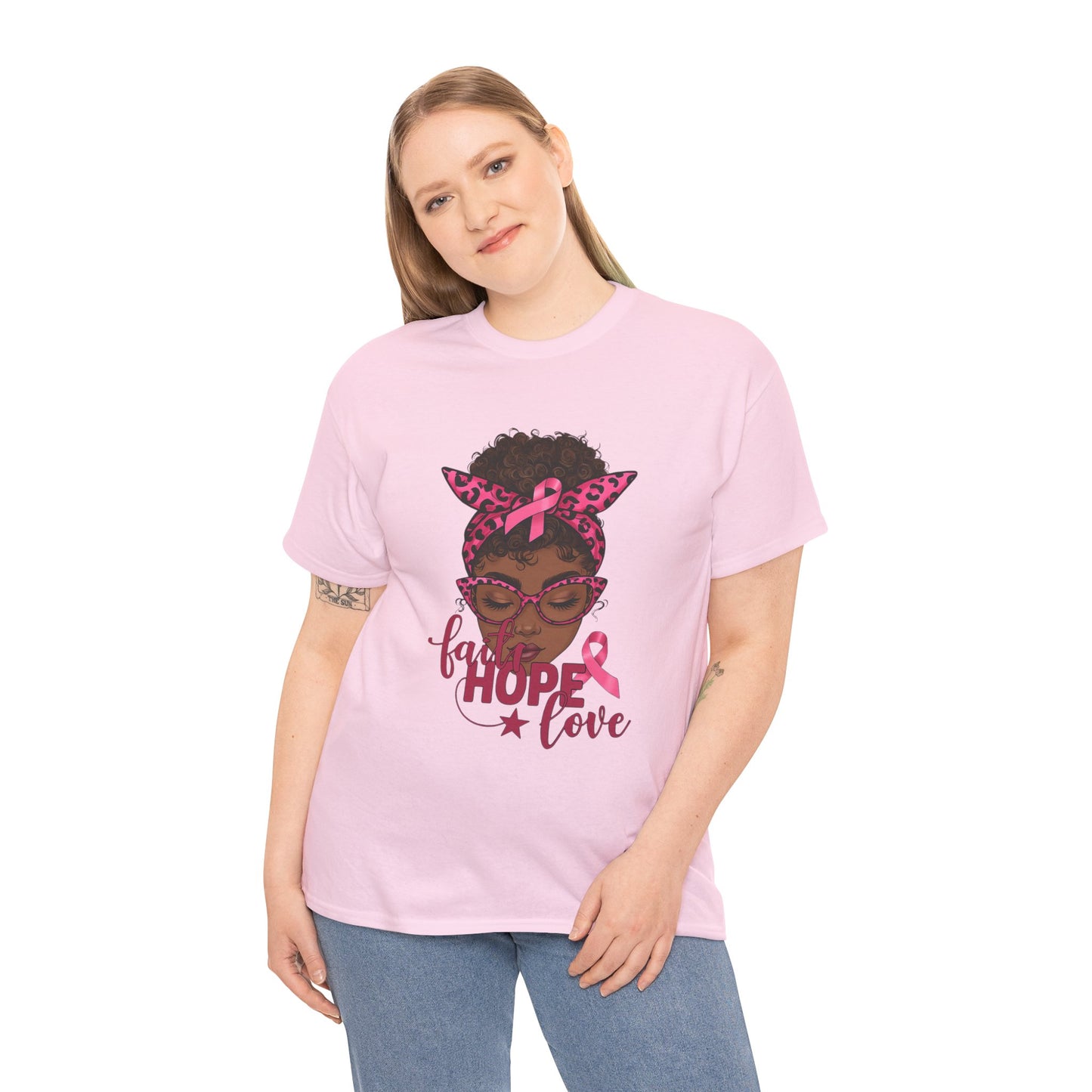 Hope Love Faith Black Woman Pink Ribbon Tee