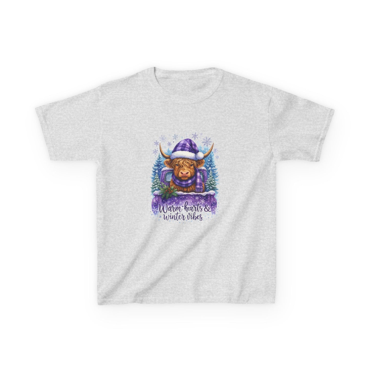 Highland Cow in Purple Truck Christmas Tee