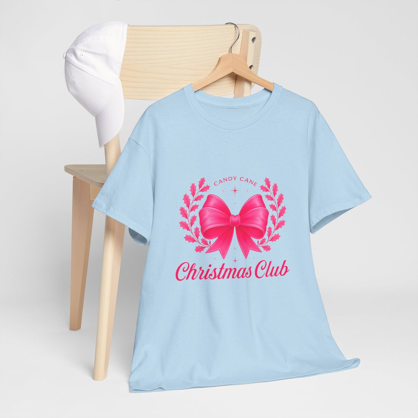 Christmas Tee with Pink Bow and Candy Cane Christmas Club Text
