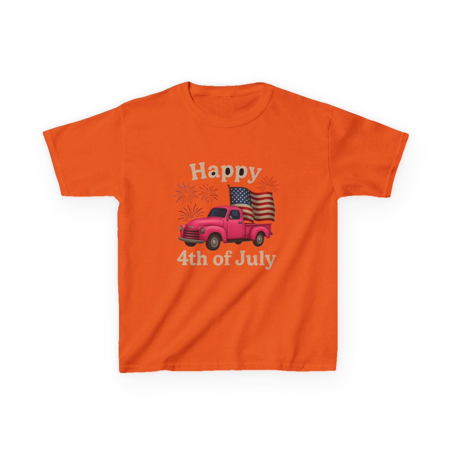 Retro 4th of July Pink Truck Tee - Kids' Patriotic Shirt