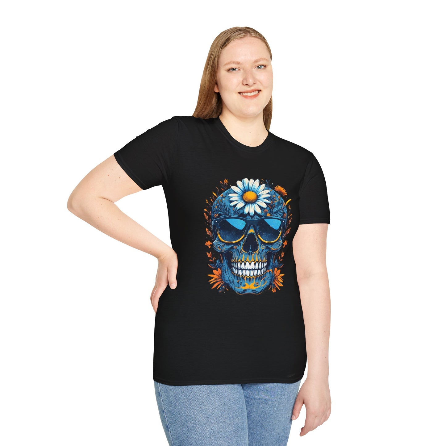 Bohemian Skull T-Shirt - Artistic Graphic Tee for Music Lovers, Festival Attire, Unique Gift, Unisex Softstyle Top