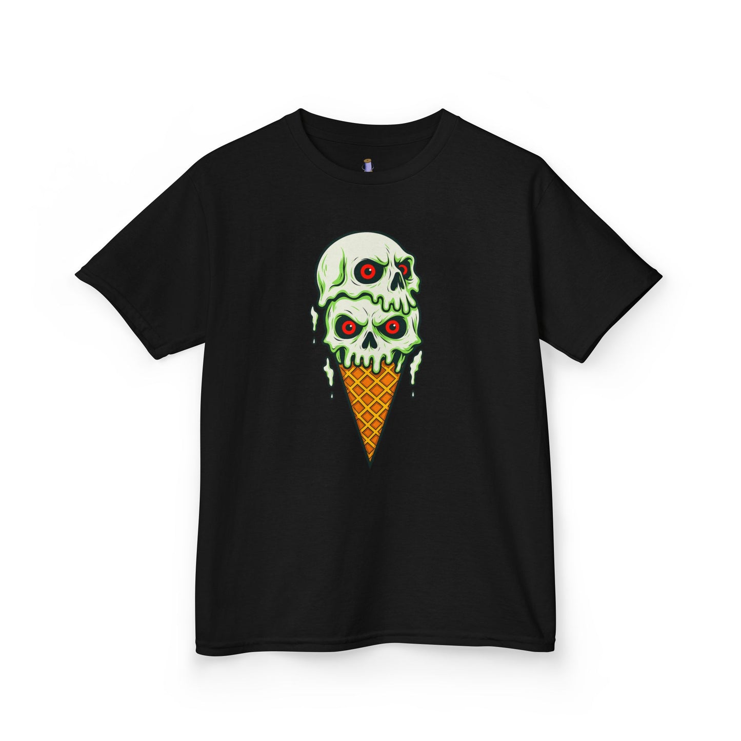 Kids Skull Ice Cream Tee, Cute T-Shirt for Kids, Halloween Apparel, Year-Round Fun, Trendy Summer Wear, Unique Gift Idea