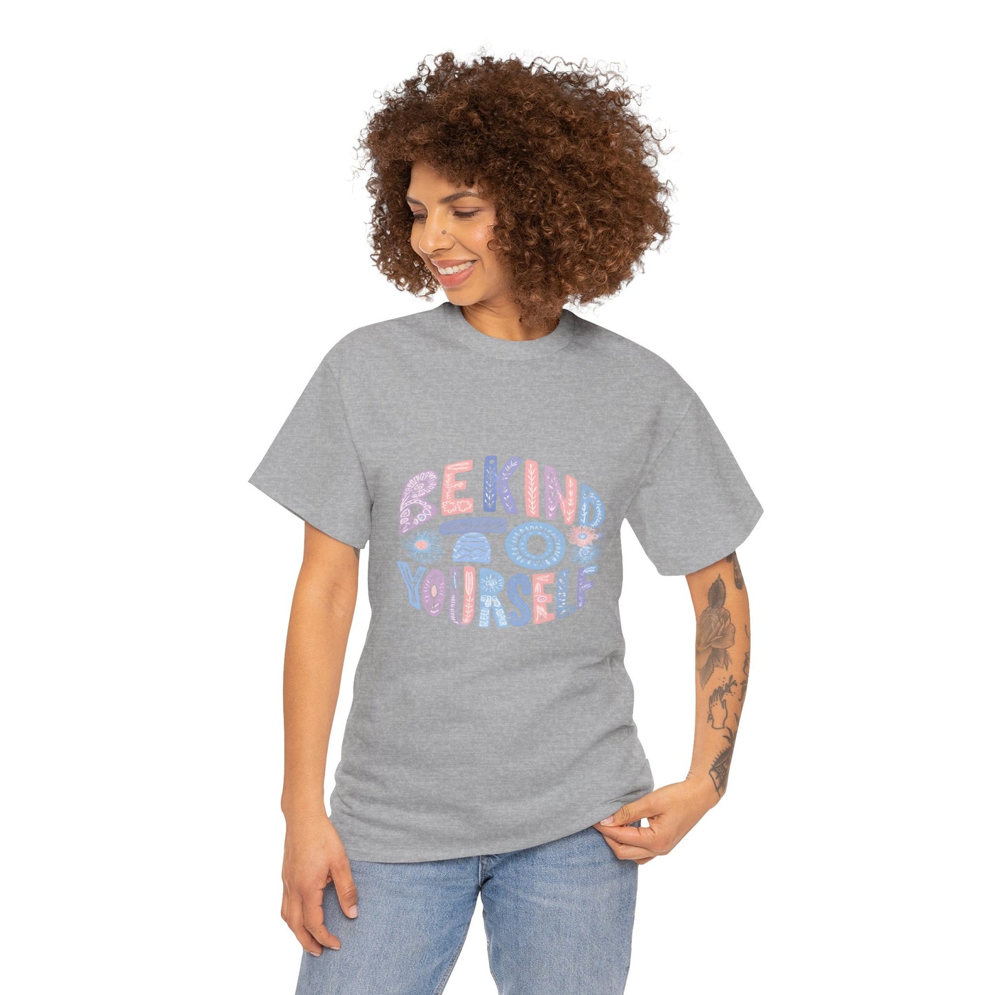 Be Kind to Yourself Pink T-Shirt – Uplifting Floral Self-Care Message