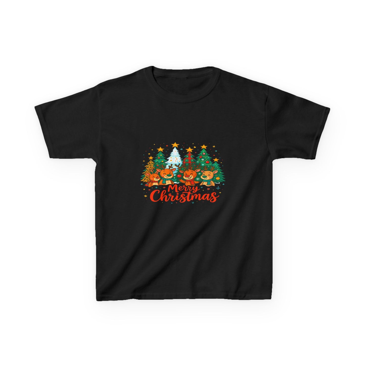 Merry Christmas Reindeer & Dino Trees Kids Tee