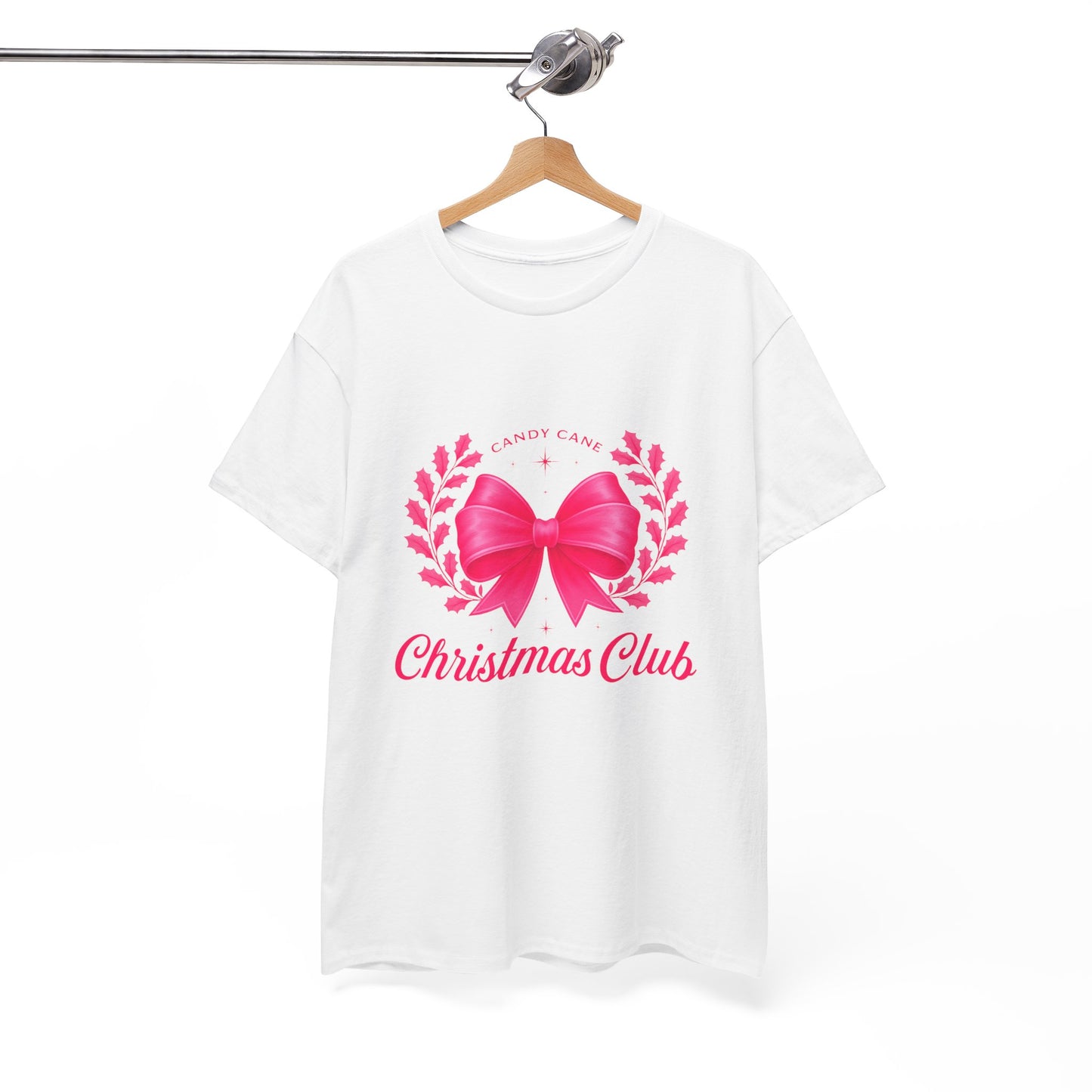 Christmas Tee with Pink Bow and Candy Cane Christmas Club Text