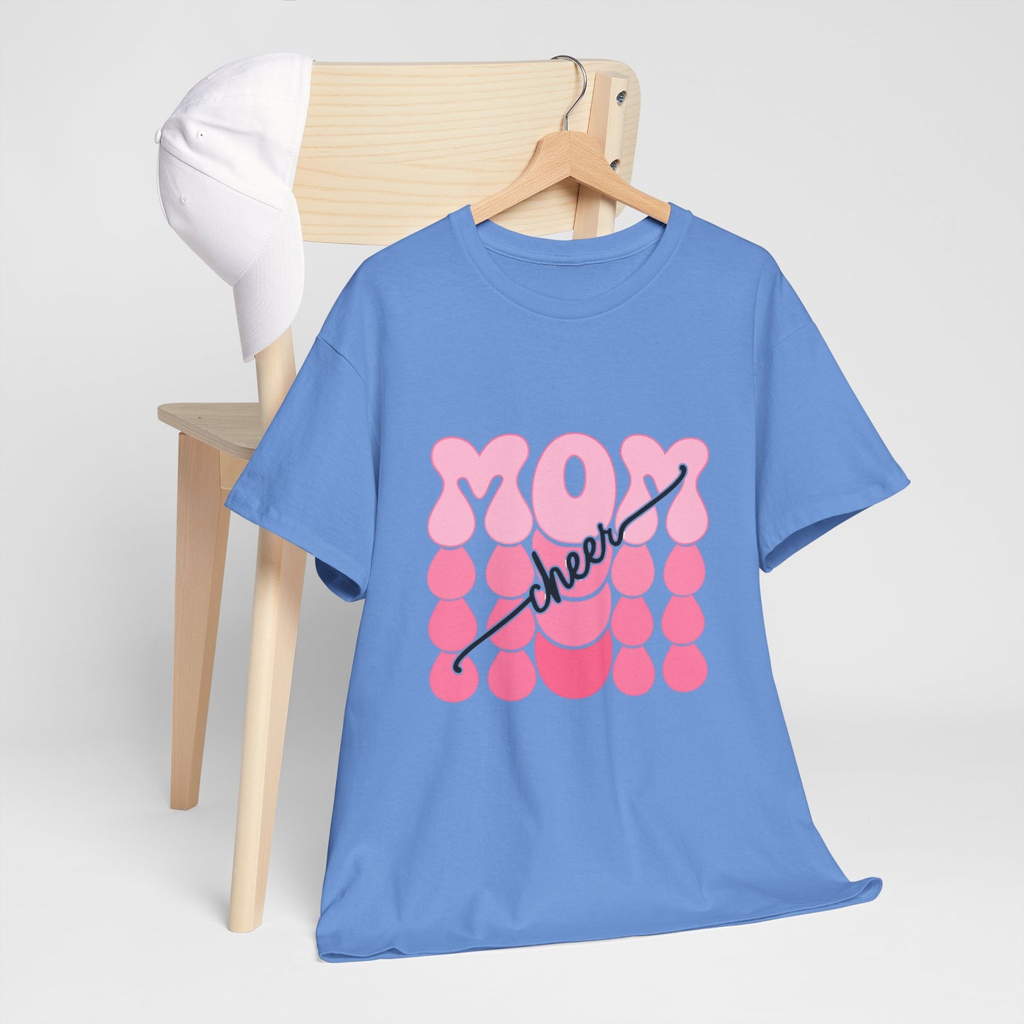 MOM Cheer – Pink Bubble Letter Spirit Tee