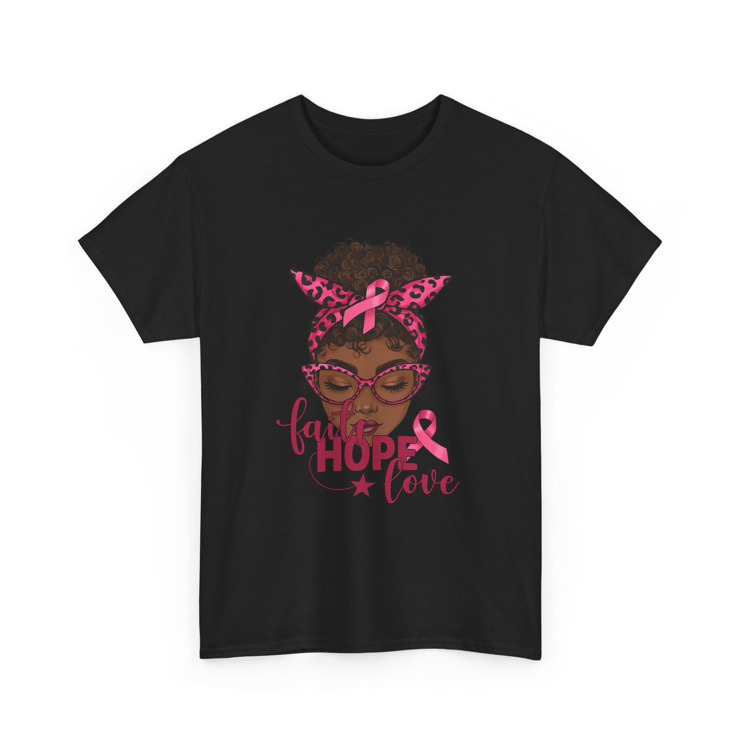 Hope Love Faith Black Woman Pink Ribbon Tee