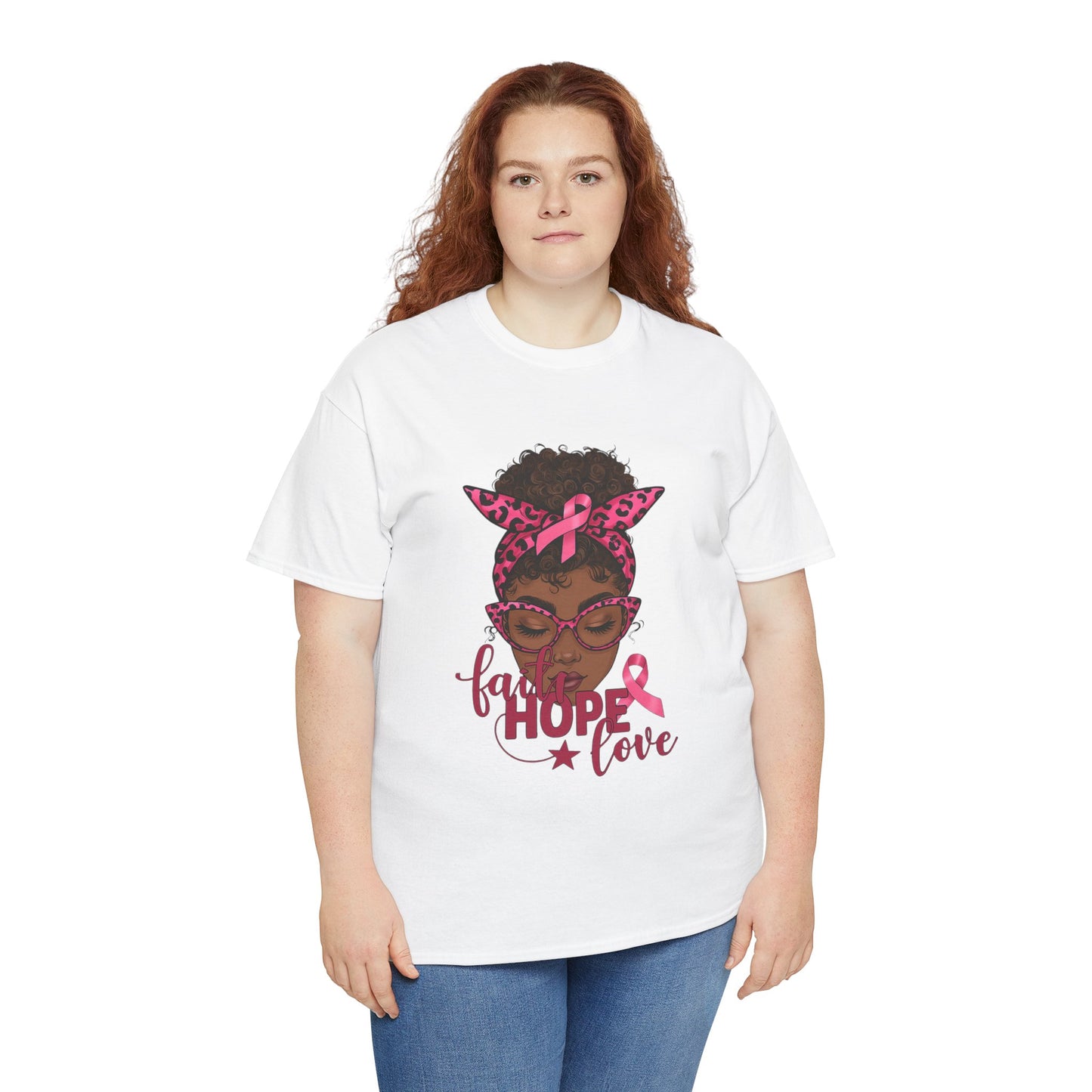 Hope Love Faith Black Woman Pink Ribbon Tee