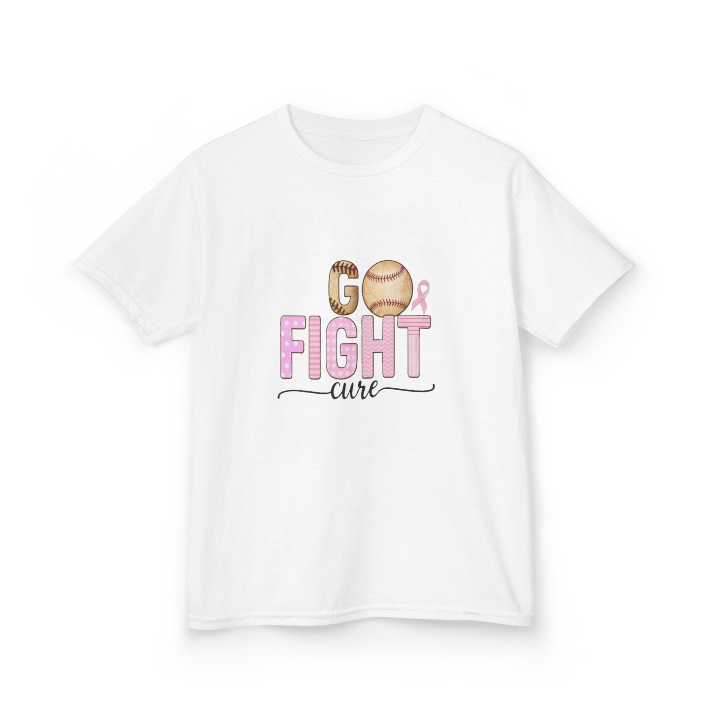 Go Fight Cure Baseball Pink Ribbon Kids Christmas Tee