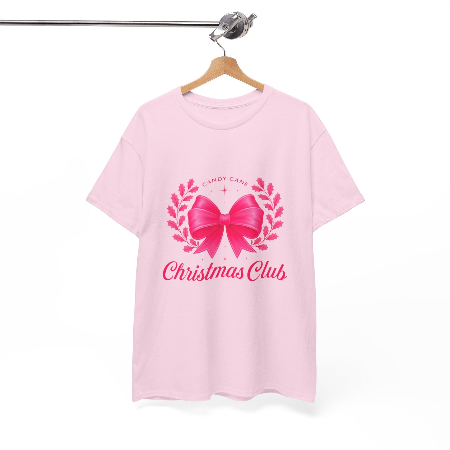 Christmas Tee with Pink Bow and Candy Cane Christmas Club Text