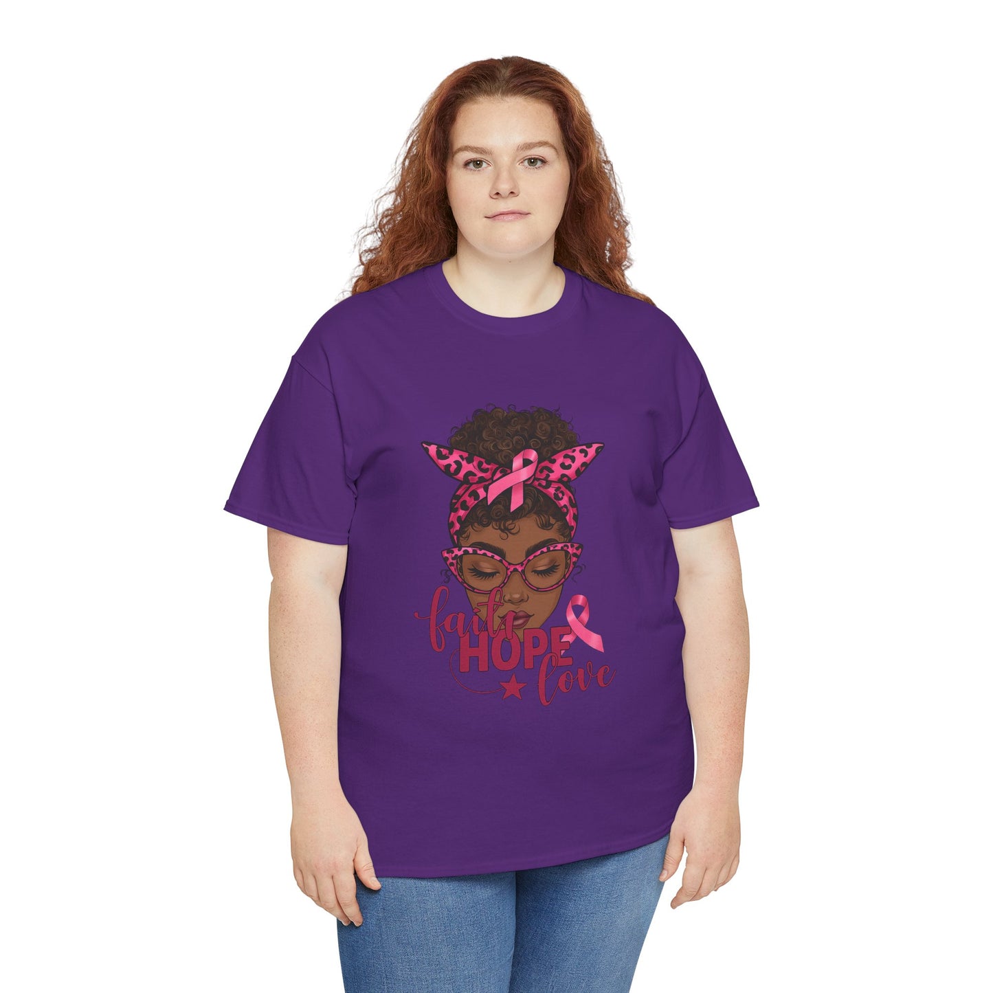 Hope Love Faith Black Woman Pink Ribbon Tee