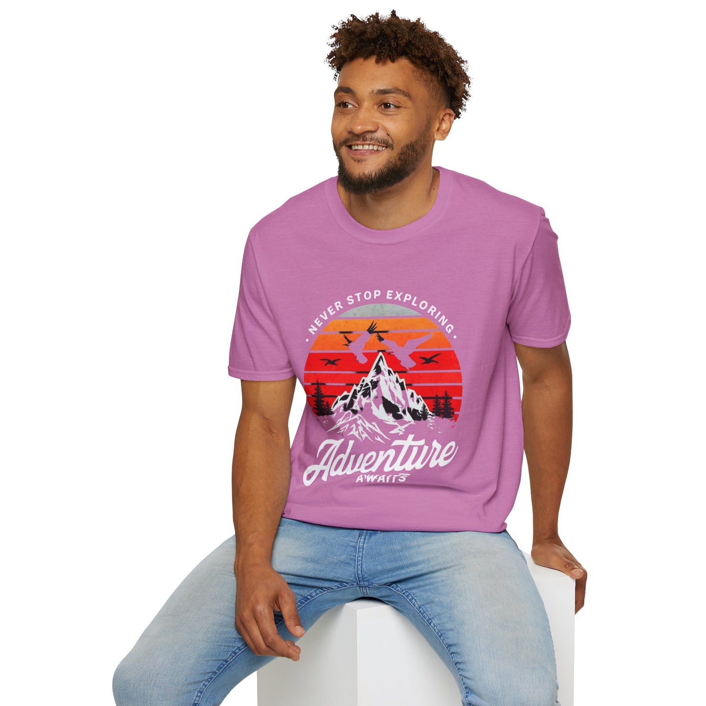 Adventure Awaits T-Shirt | Unisex Softstyle Tee | Perfect for Travel Lovers, Outdoor Adventures, Camping, Nature Gifts, Explore