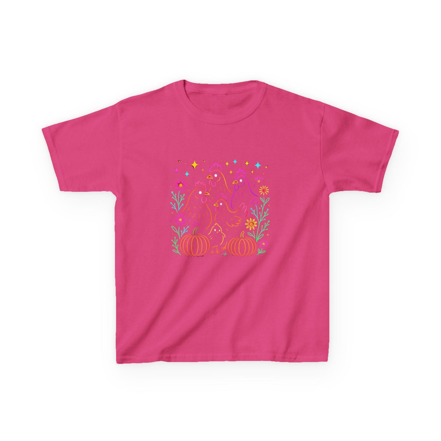 Festive Chickens & Pumpkins Kids Tee - Fall Harvest Fun