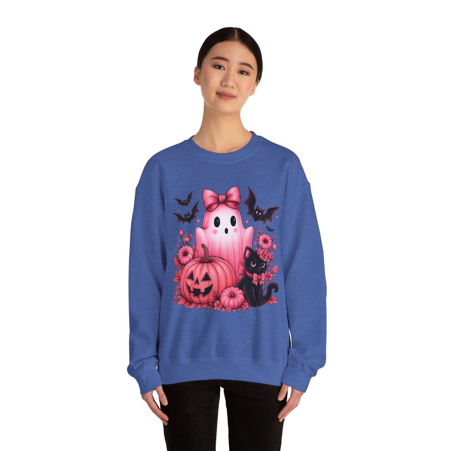 Pink Ghost & Pumpkin Halloween Crewneck Sweatshirt