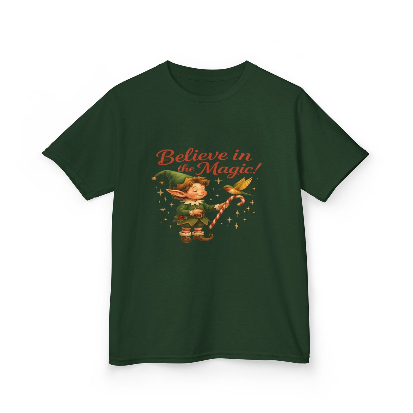 Believe in the Magic Elf & Dino Christmas Kids Tee