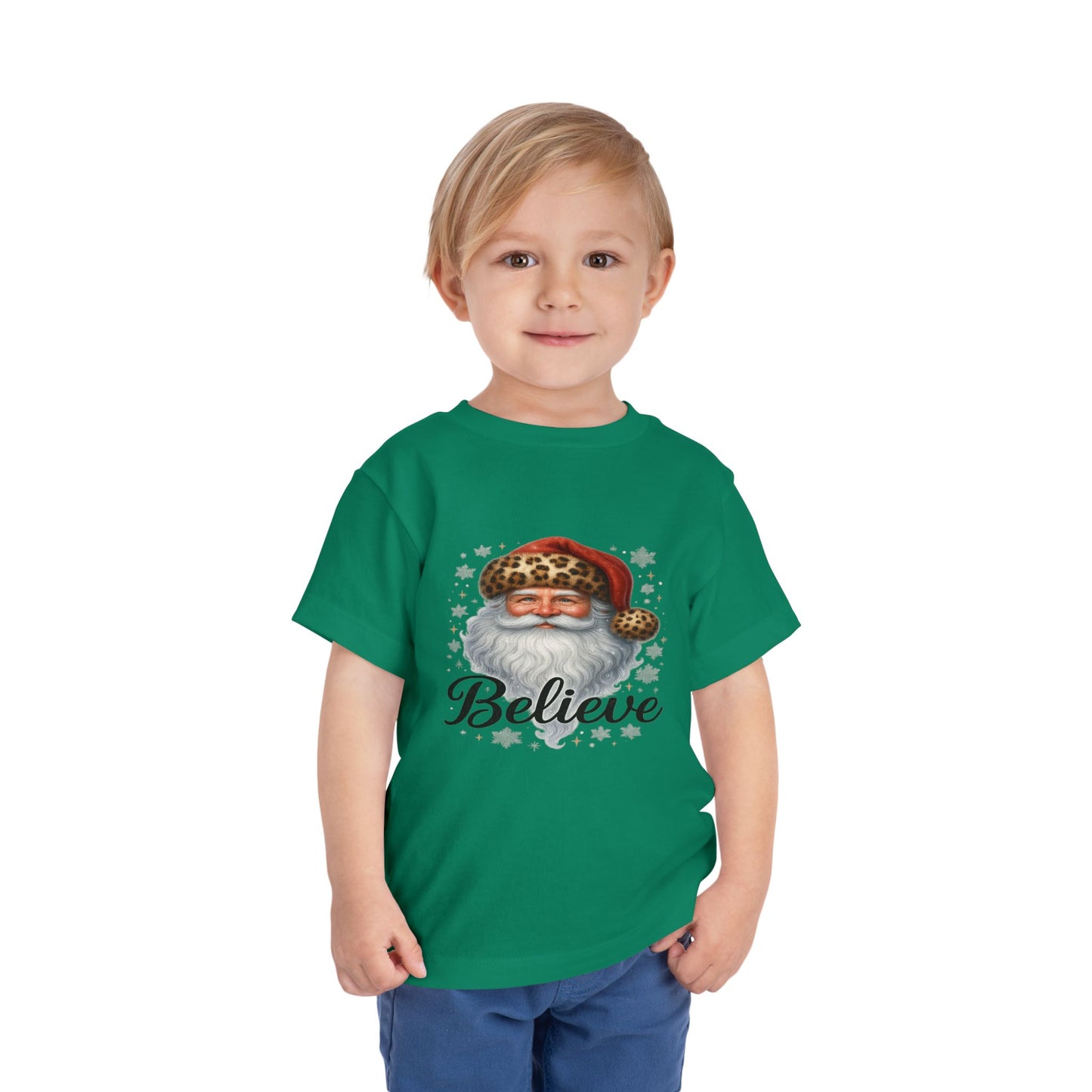Believe Santa Leopard Print Toddler Christmas Tee