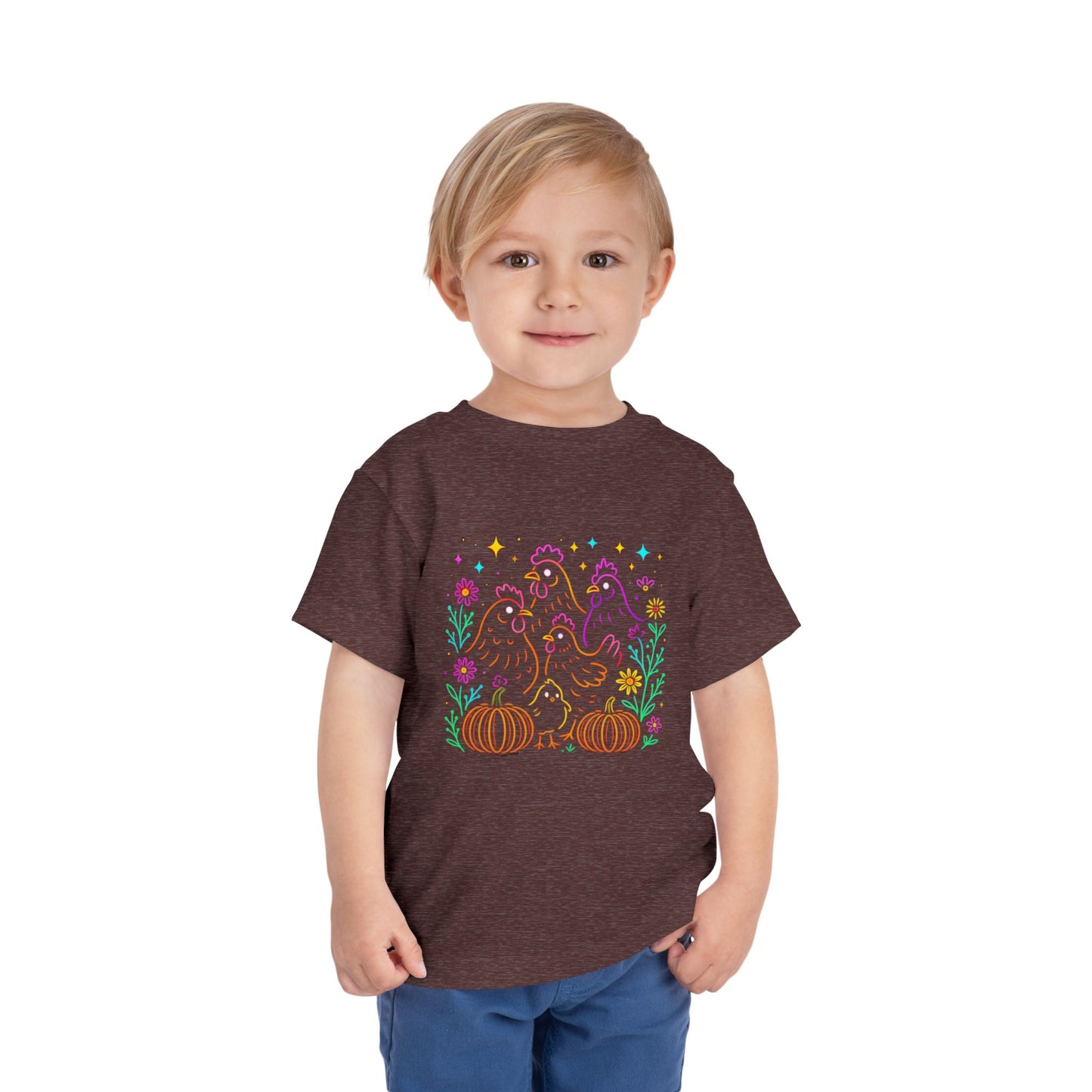 Toddler Halloween Tee - Playful Chickens & Pumpkins Design