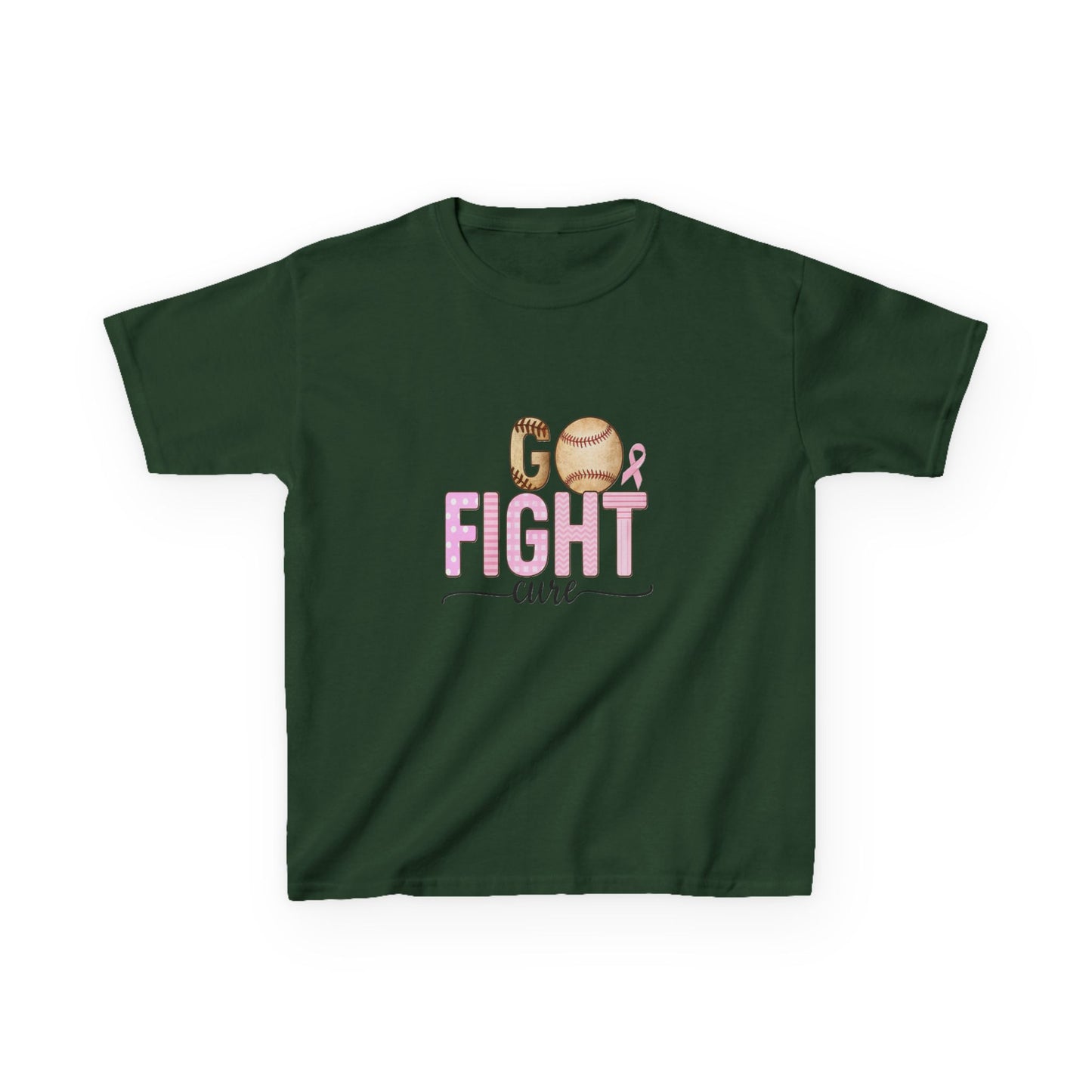 Go Fight Cure Baseball Pink Ribbon Kids Christmas Tee