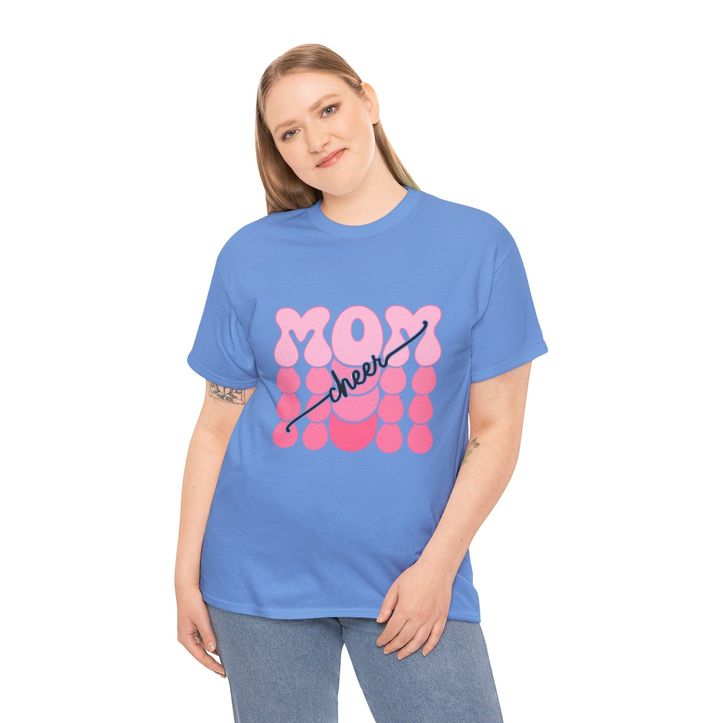 MOM Cheer – Pink Bubble Letter Spirit Tee