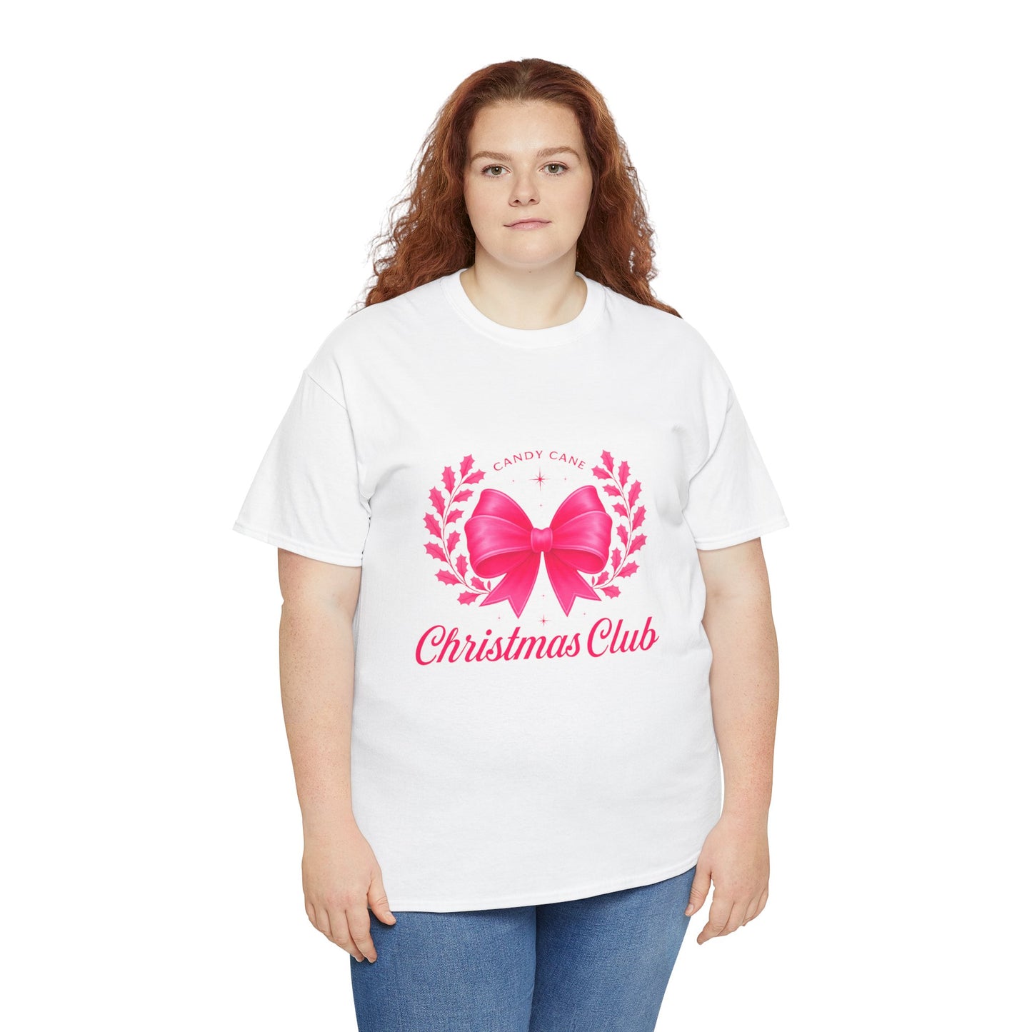 Christmas Tee with Pink Bow and Candy Cane Christmas Club Text