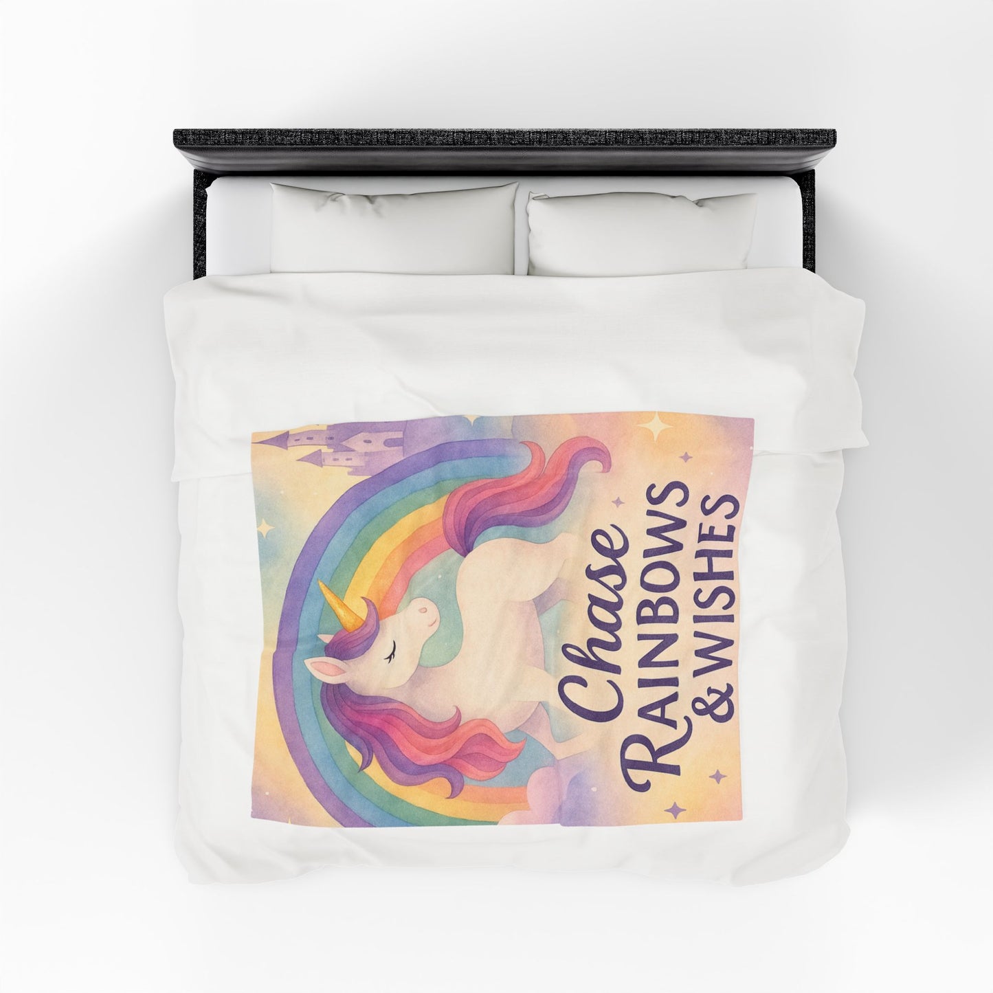 Unicorn Rainbow Plush Blanket, Cozy Kids Blanket, Soft Velveteen Throw, Magical Nursery Decor, Chase Rainbows & Wishes