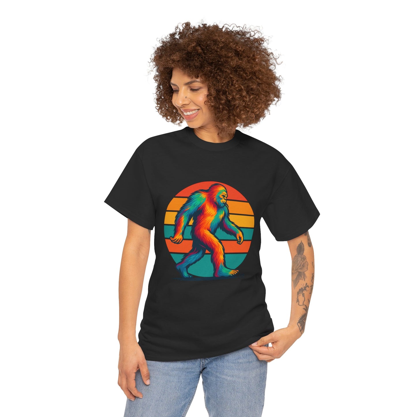 Colorful Bigfoot Unisex T-Shirt, Fun Graphic Tee for Nature Lovers, Perfect for Holidays, Festivals, Camping, Gifts