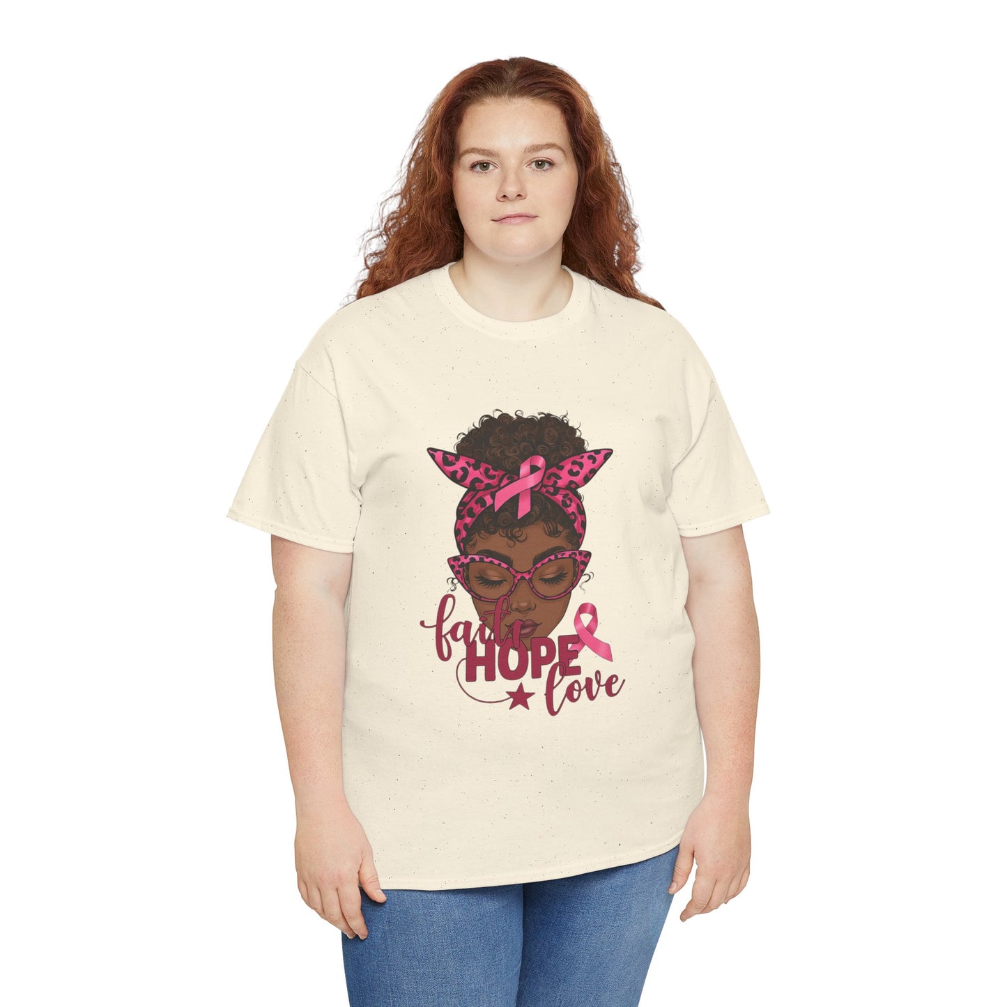 Hope Love Faith Black Woman Pink Ribbon Tee