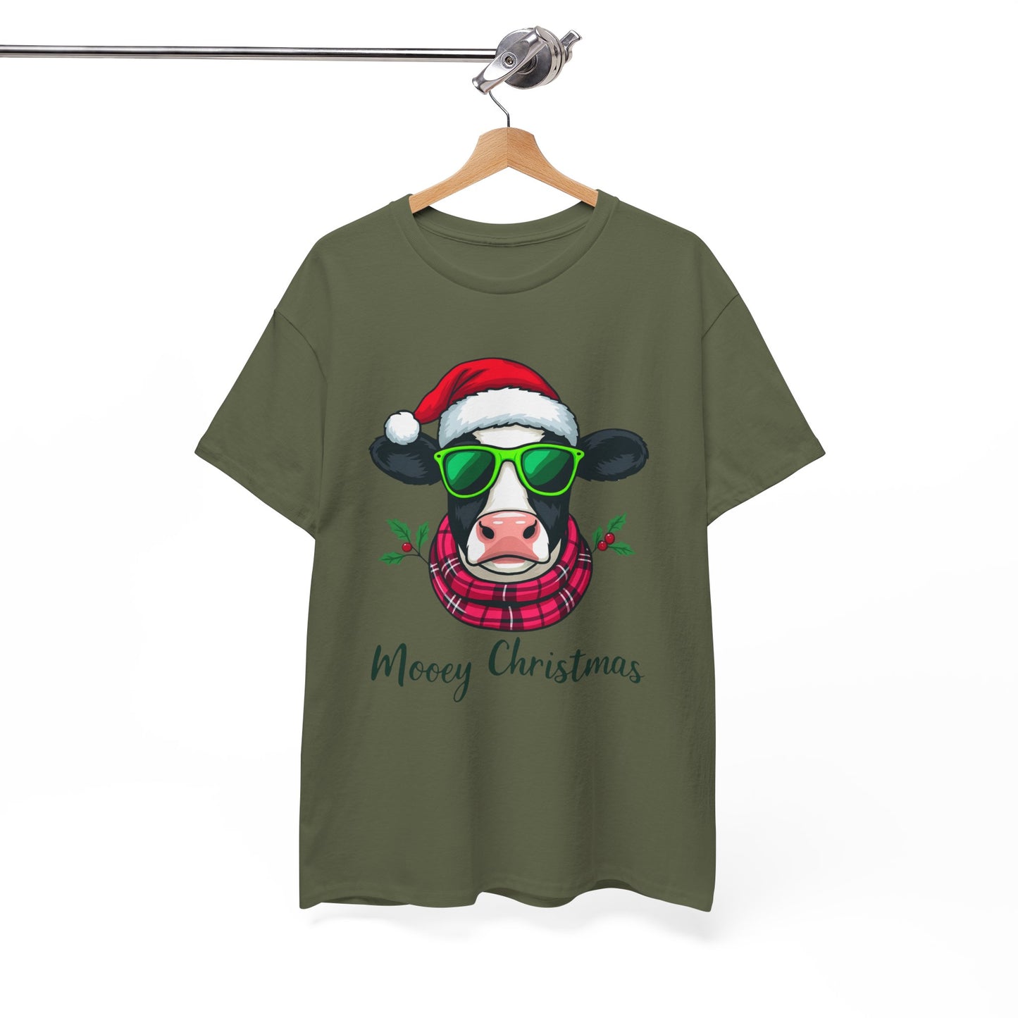 Moovey Christmas Cow Tee - Pink Plaid Scarf & Sunglasses