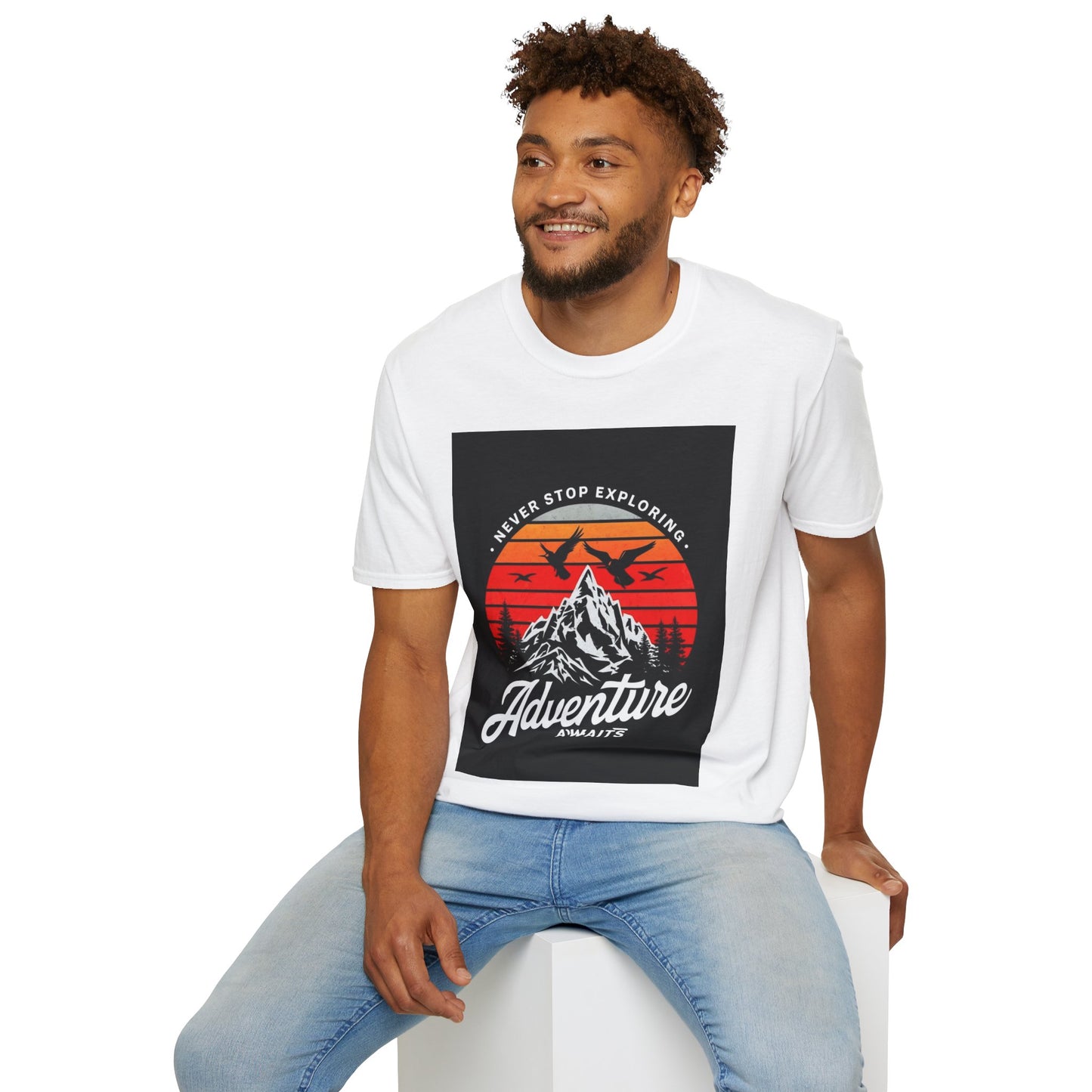 Adventure Awaits T-Shirt | Unisex Softstyle Tee | Perfect for Travel Lovers, Outdoor Adventures, Camping, Nature Gifts, Explore