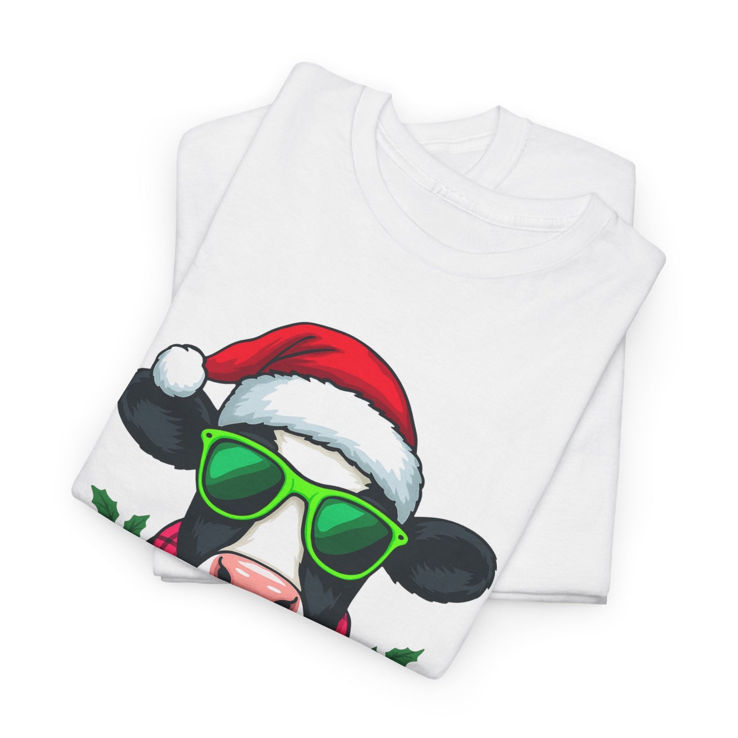 Moovey Christmas Cow Tee - Pink Plaid Scarf & Sunglasses