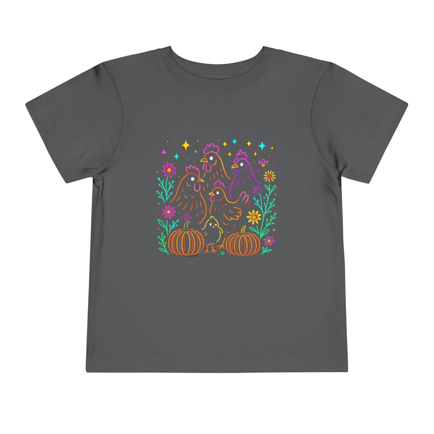 Toddler Halloween Tee - Playful Chickens & Pumpkins Design