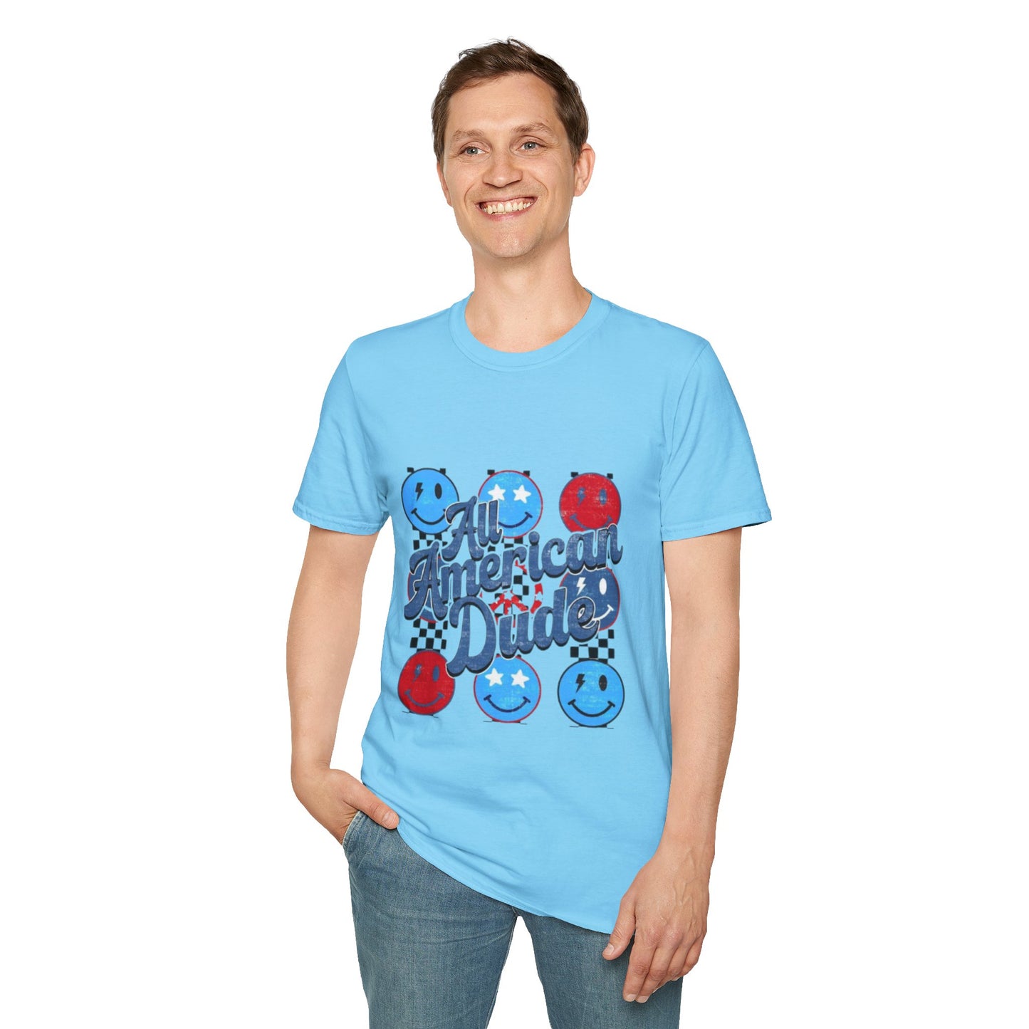 All American Dude Unisex T-Shirt, Patriotic Tee, Summer Fashion, Gift for Him, July 4th Celebration, Casual Wear
