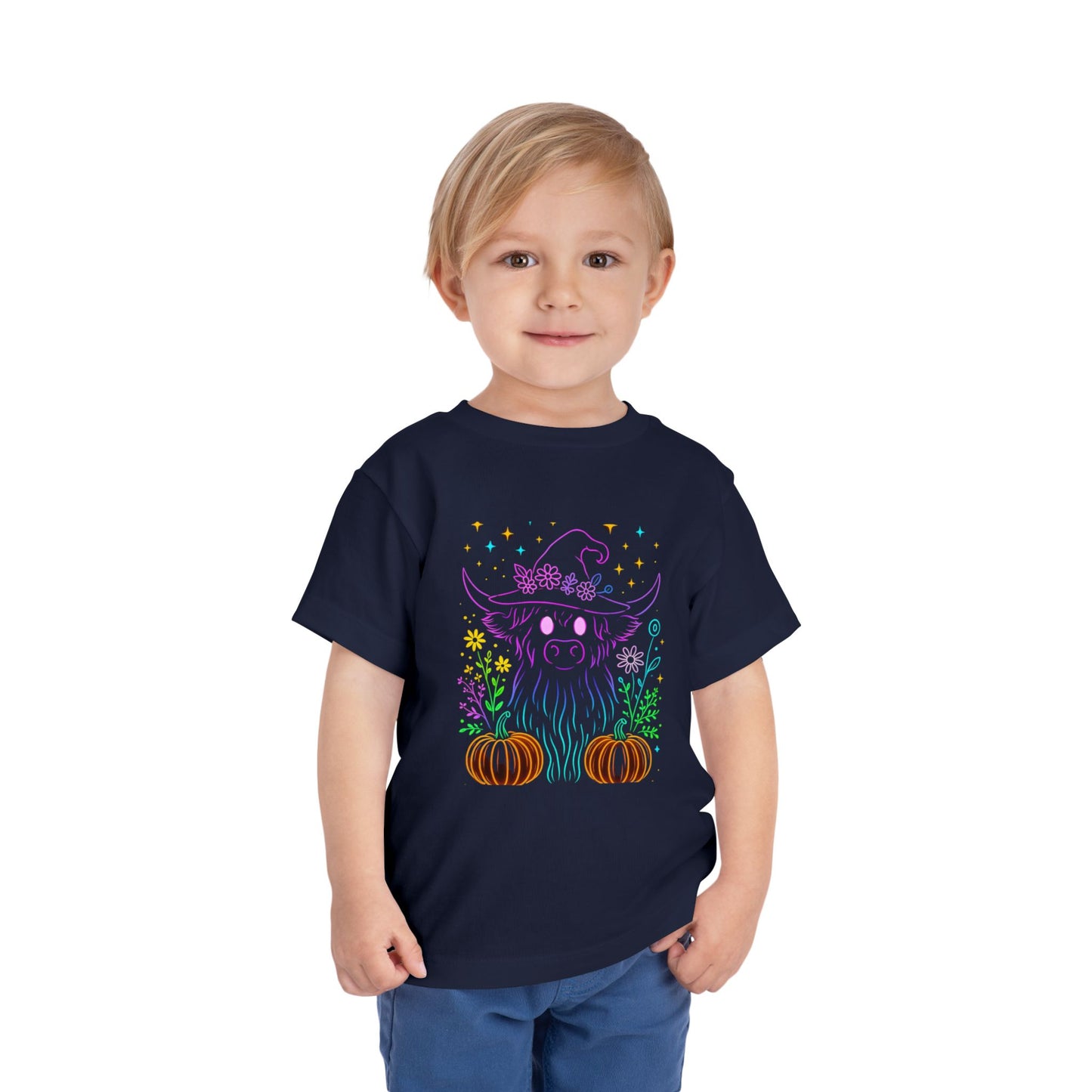 Toddler Tee Highland Cow Witch Hat Halloween Shirt