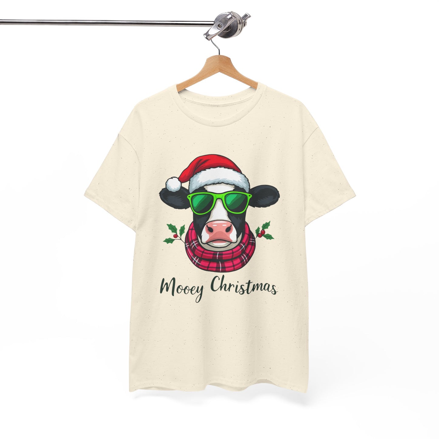 Moovey Christmas Cow Tee - Pink Plaid Scarf & Sunglasses