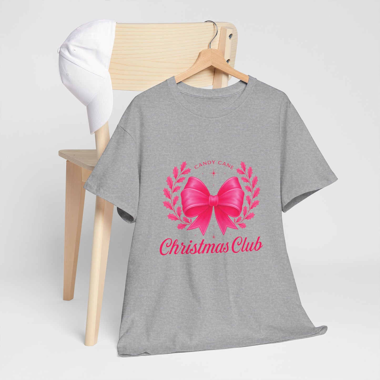 Christmas Tee with Pink Bow and Candy Cane Christmas Club Text