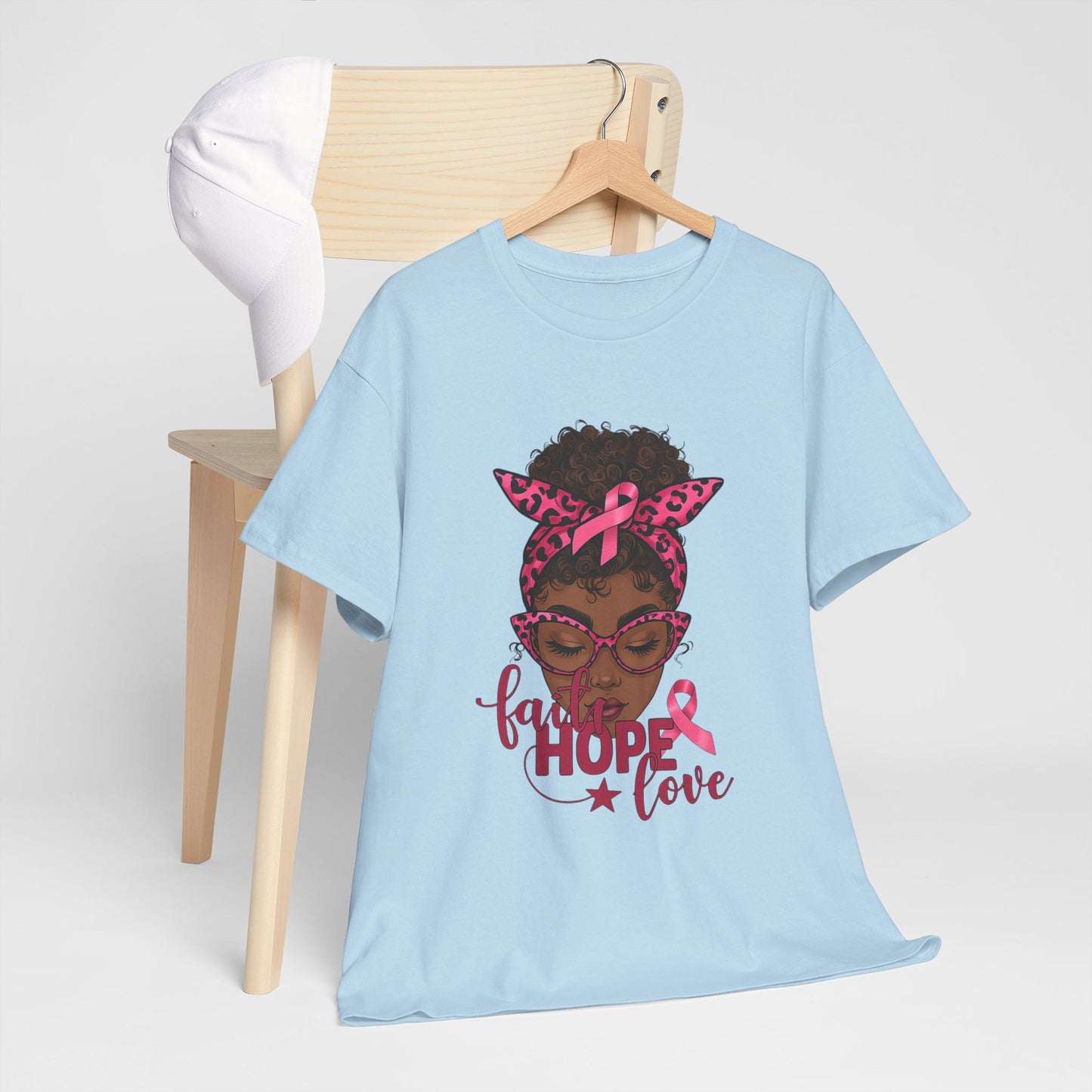 Hope Love Faith Black Woman Pink Ribbon Tee