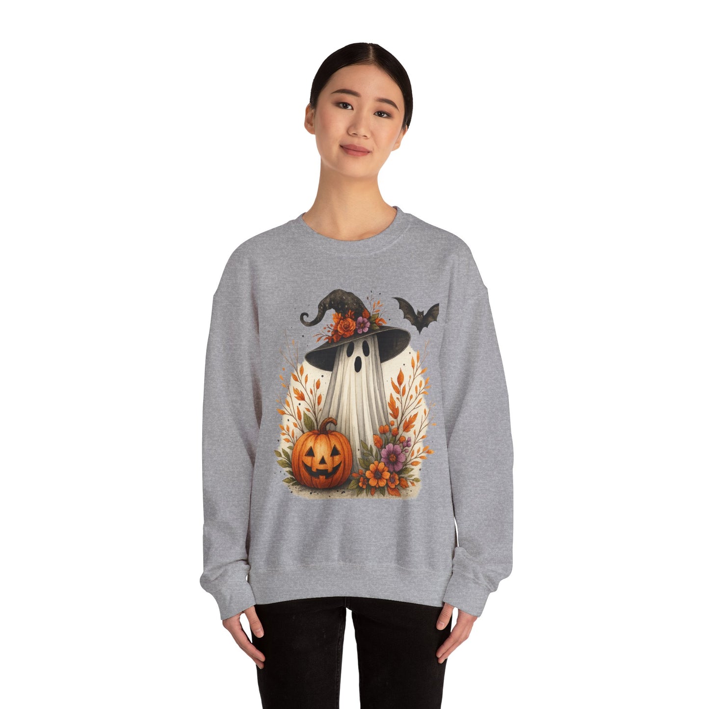Halloween Ghost Crewneck Sweatshirt, Cozy Fall Apparel, Cute Ghost Design, Pumpkin Sweatshirt, Unisex Halloween Gift