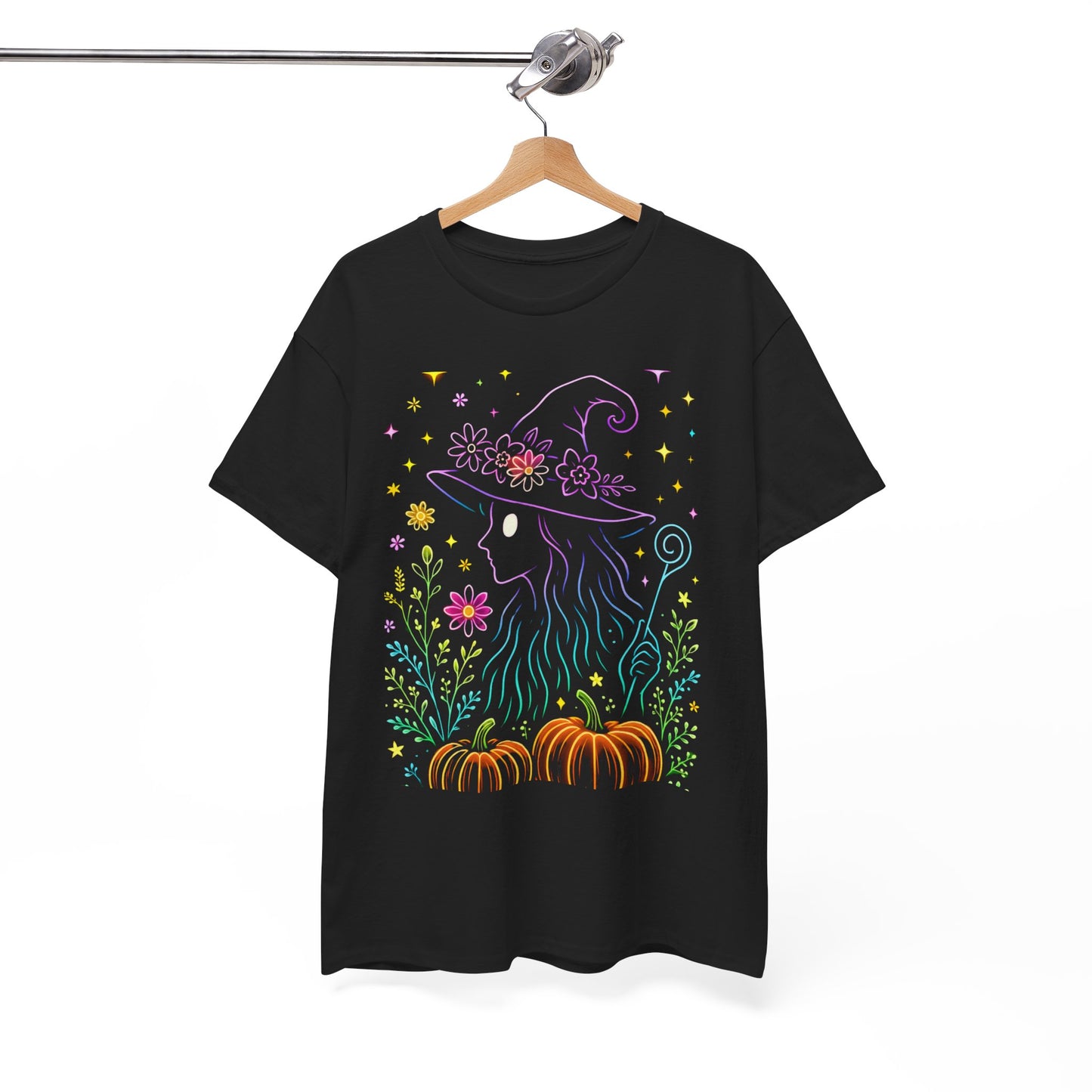 🌙 Whimsical Witch Cat Tee – Magical Halloween Pumpkin Shirt