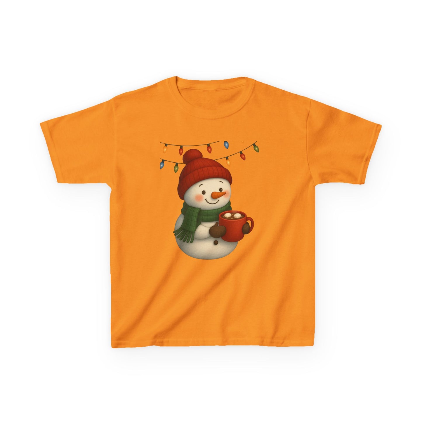 Snowman Dino Hot Chocolate Kids Christmas Tee