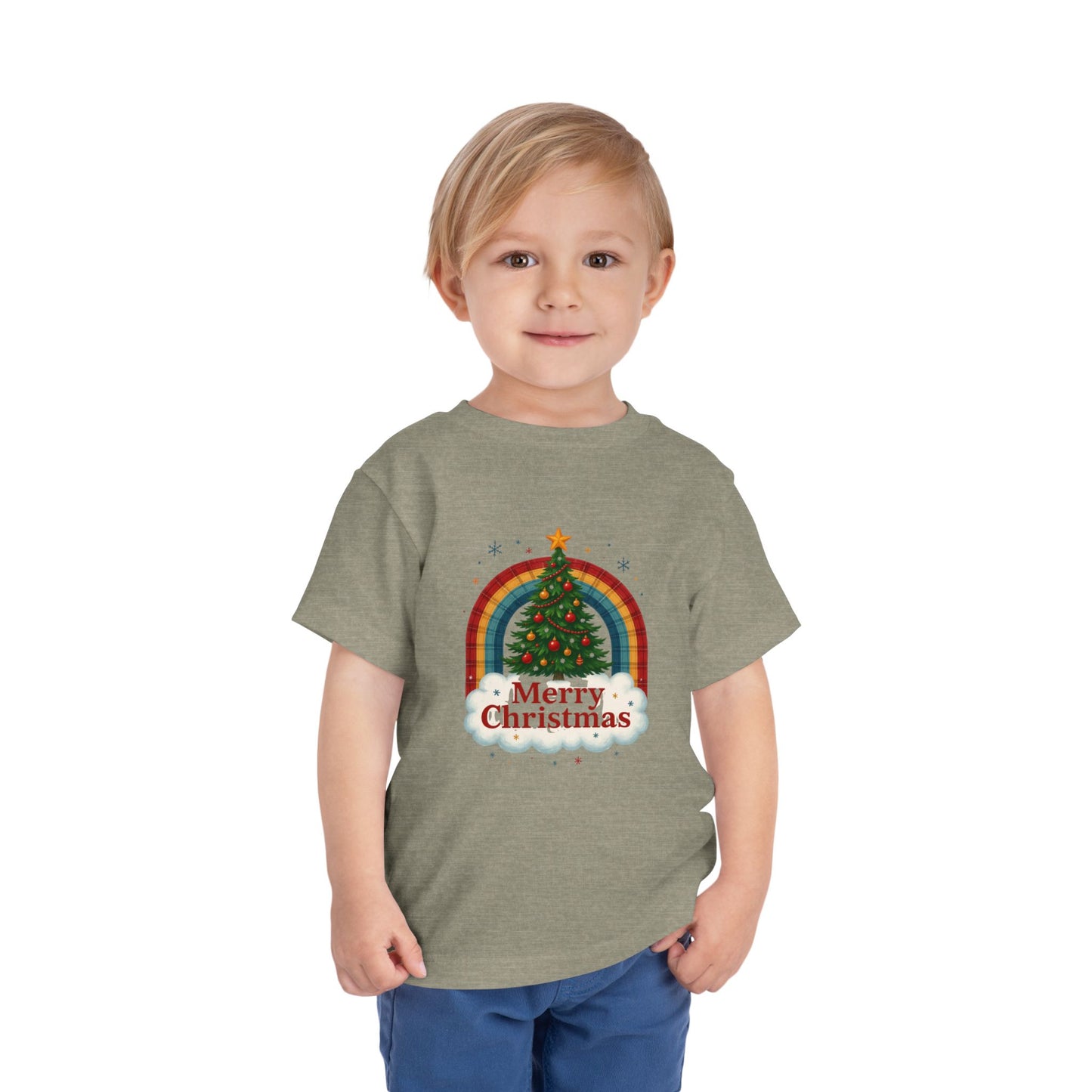 Merry Christmas Plaid Rainbow Tree Toddler Tee