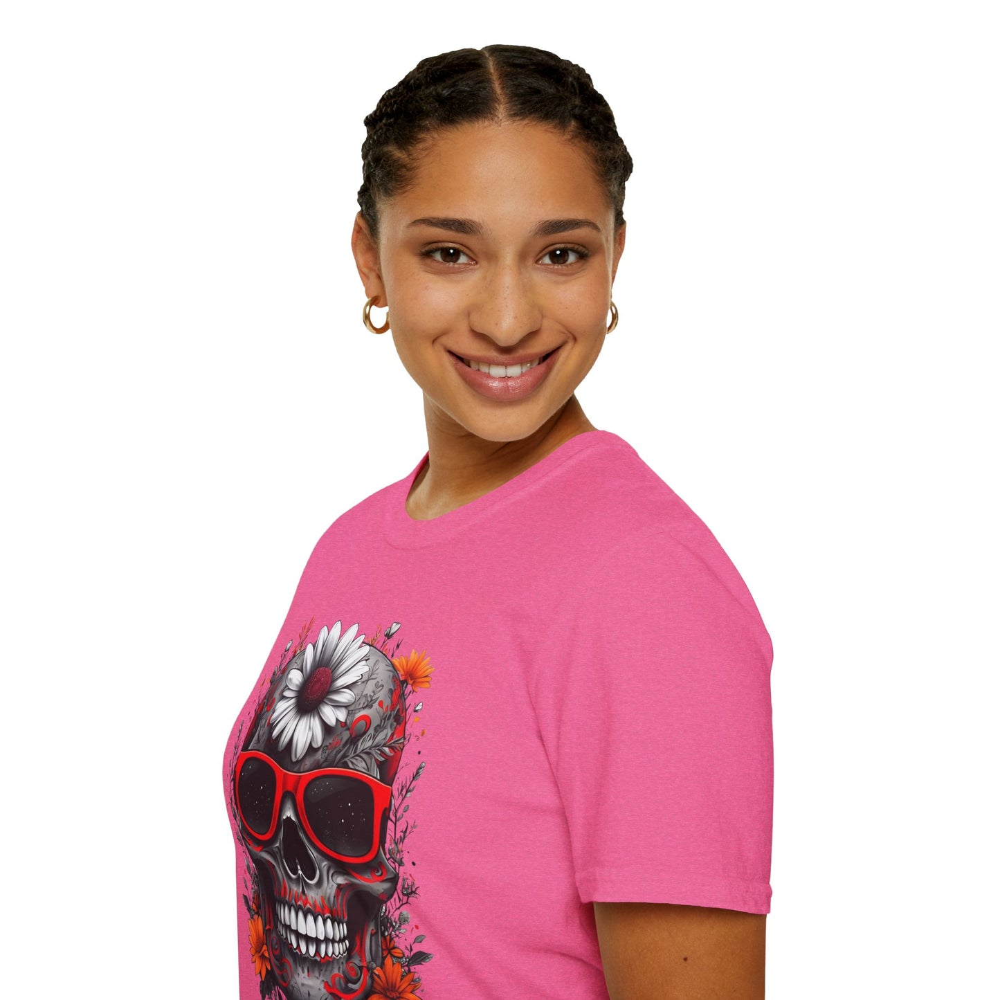 Skull & Flower Graphic T-Shirt, Unisex Casual Tee, Edgy Fashion Wear, Festival Outfit, Gift for Halloween & Day of the Dead