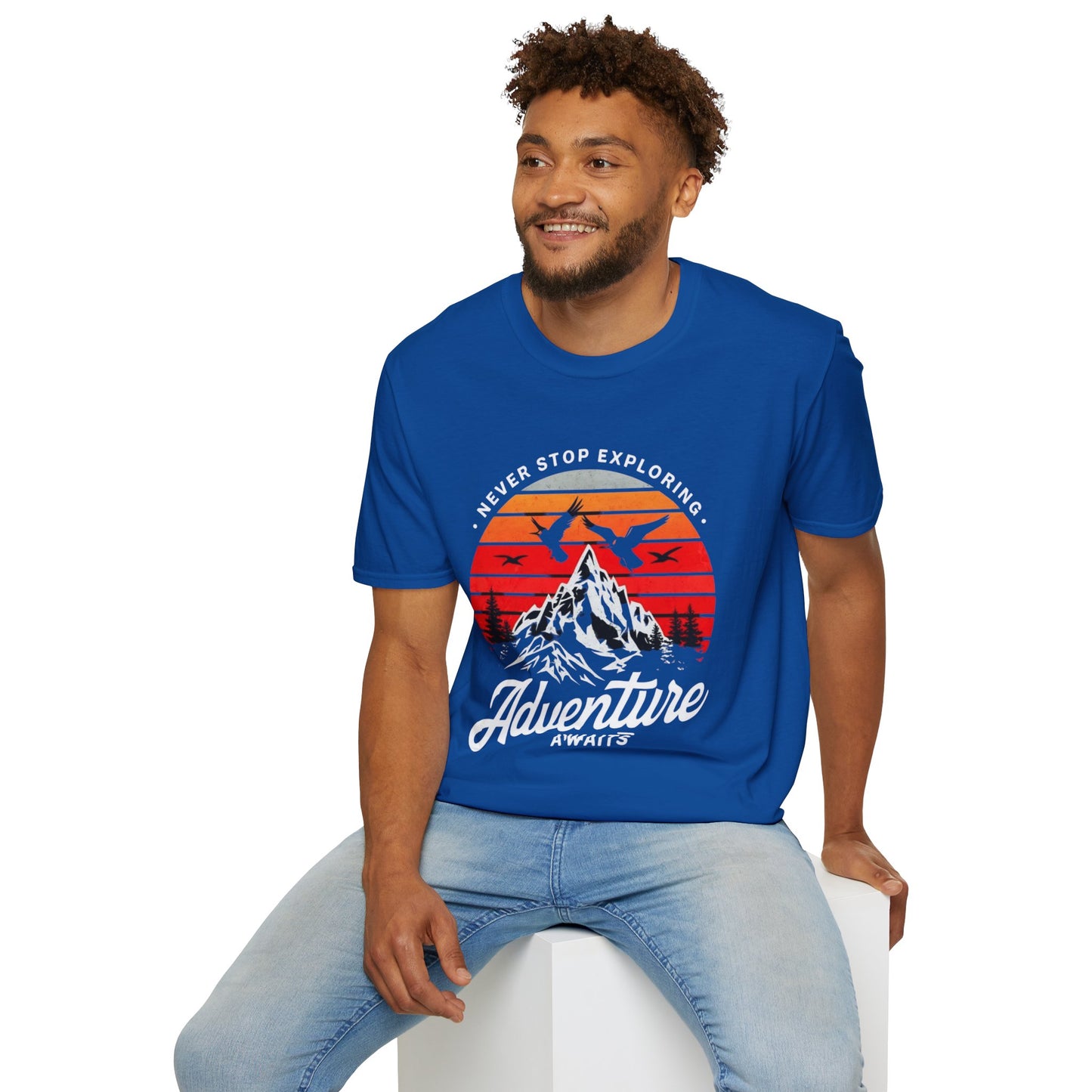 Adventure Awaits T-Shirt | Unisex Softstyle Tee | Perfect for Travel Lovers, Outdoor Adventures, Camping, Nature Gifts, Explore